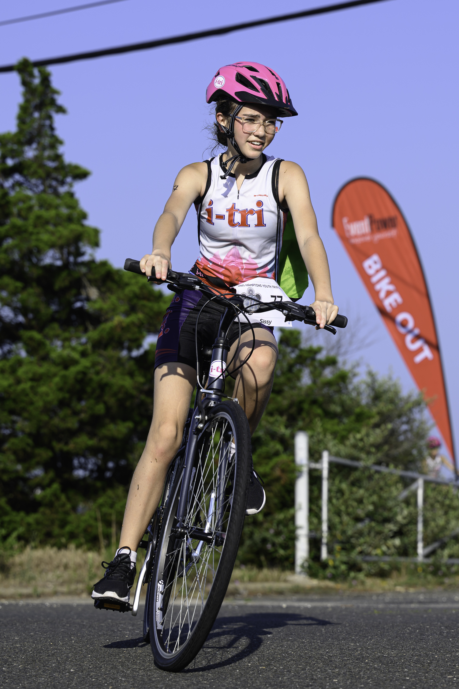 Sissy Kulp of Westhampton Beach in the bike portion of the Hamptons Youth Triathlon on Sunday.   MARIANNE BARNETT