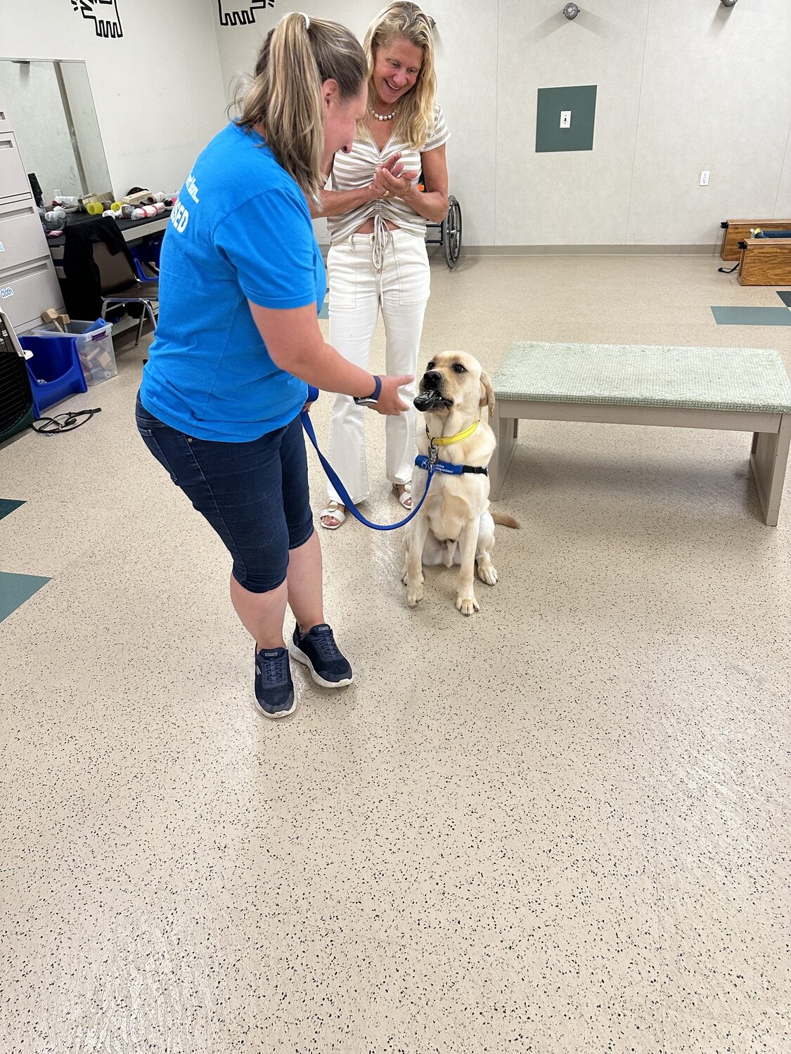 A dog at the Northeast Training Center picking up a remote control, one of the many commands and actions the service dogs are taught. DAN STARK