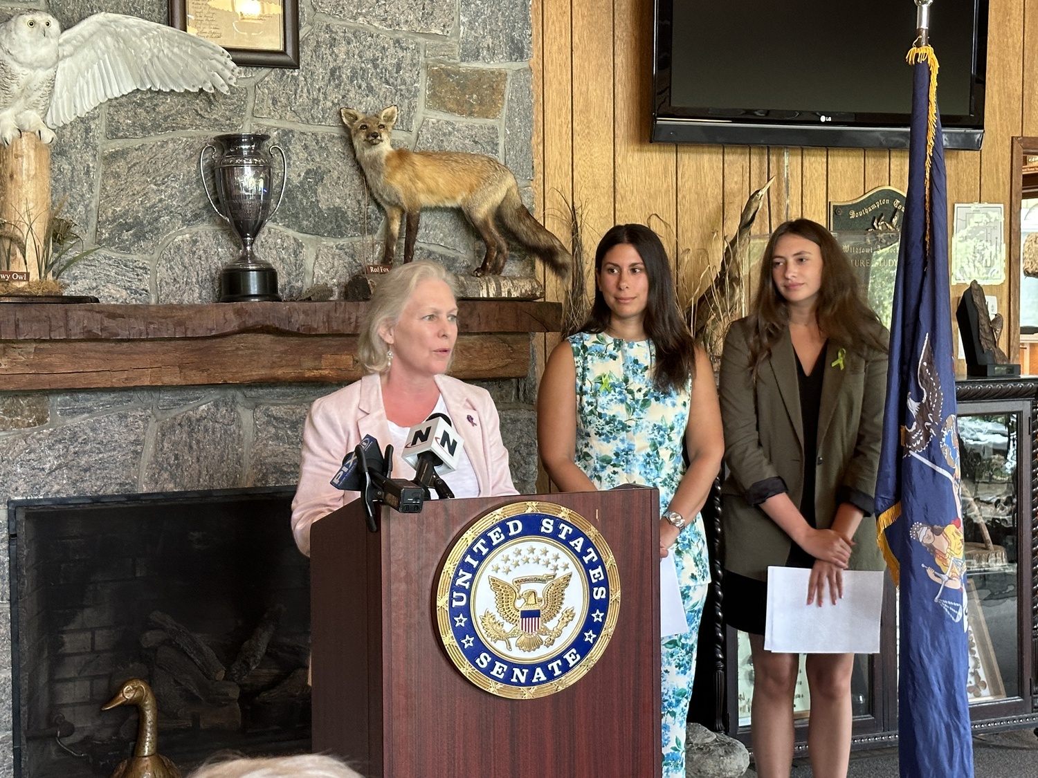 Senator Kirsten Gillibrand speaking at the Quogue Wildlife Refuge on Monday, July 29. DAN STARK