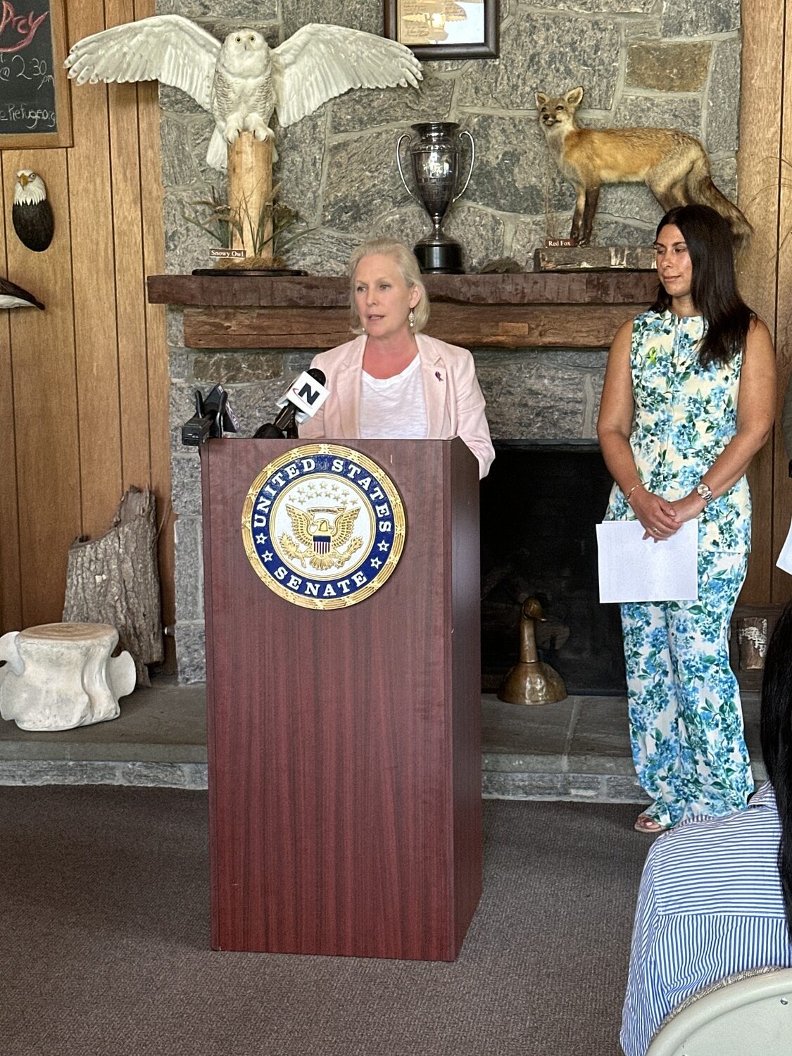 Senator Kirsten Gillibrand speaking at the Quogue Wildlife Refuge on Monday, July 29. DAN STARK