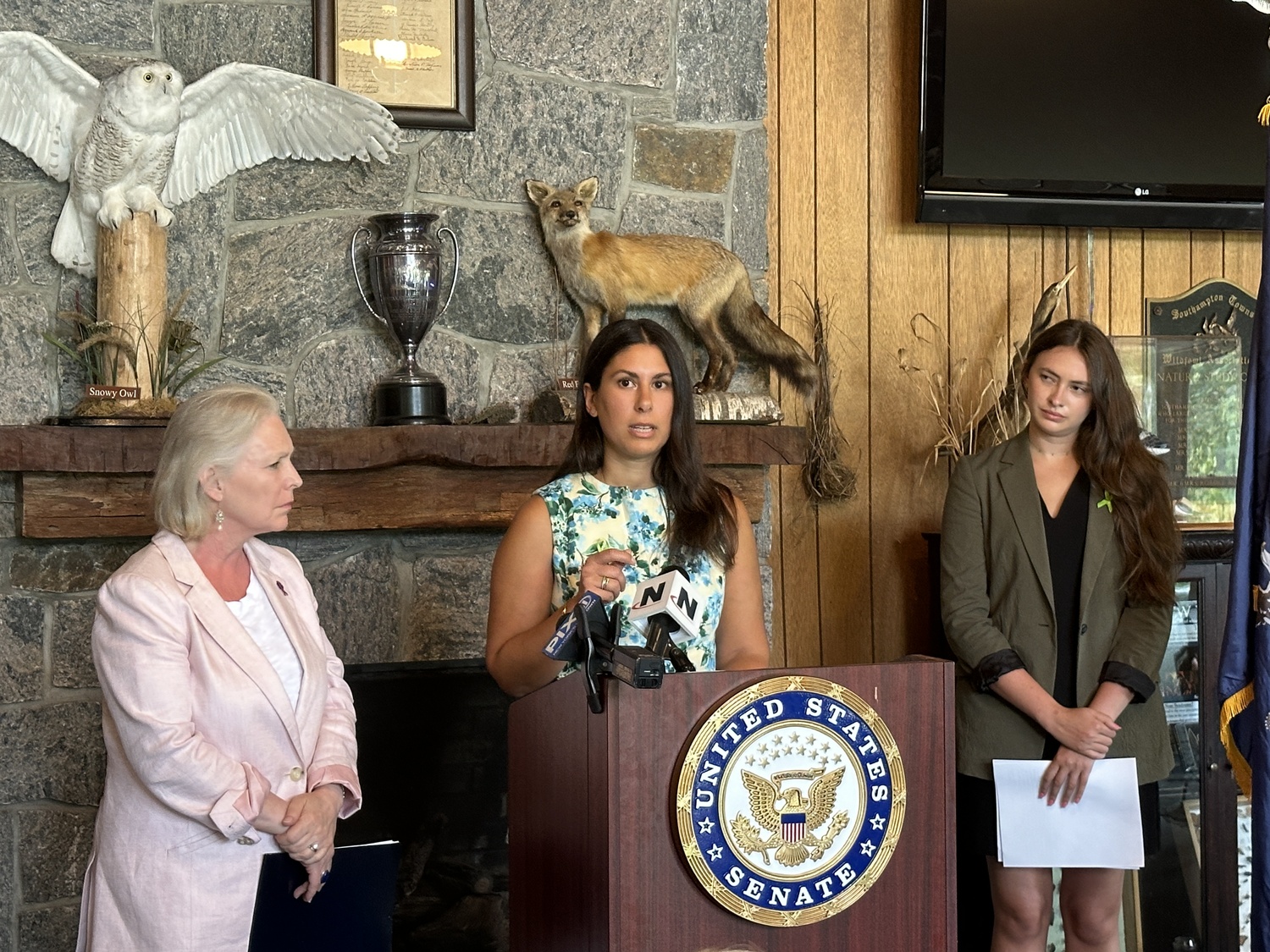 Ali Moresco speaking at the Quogue Wildlife Refuge on Monday, July 29. DAN STARK