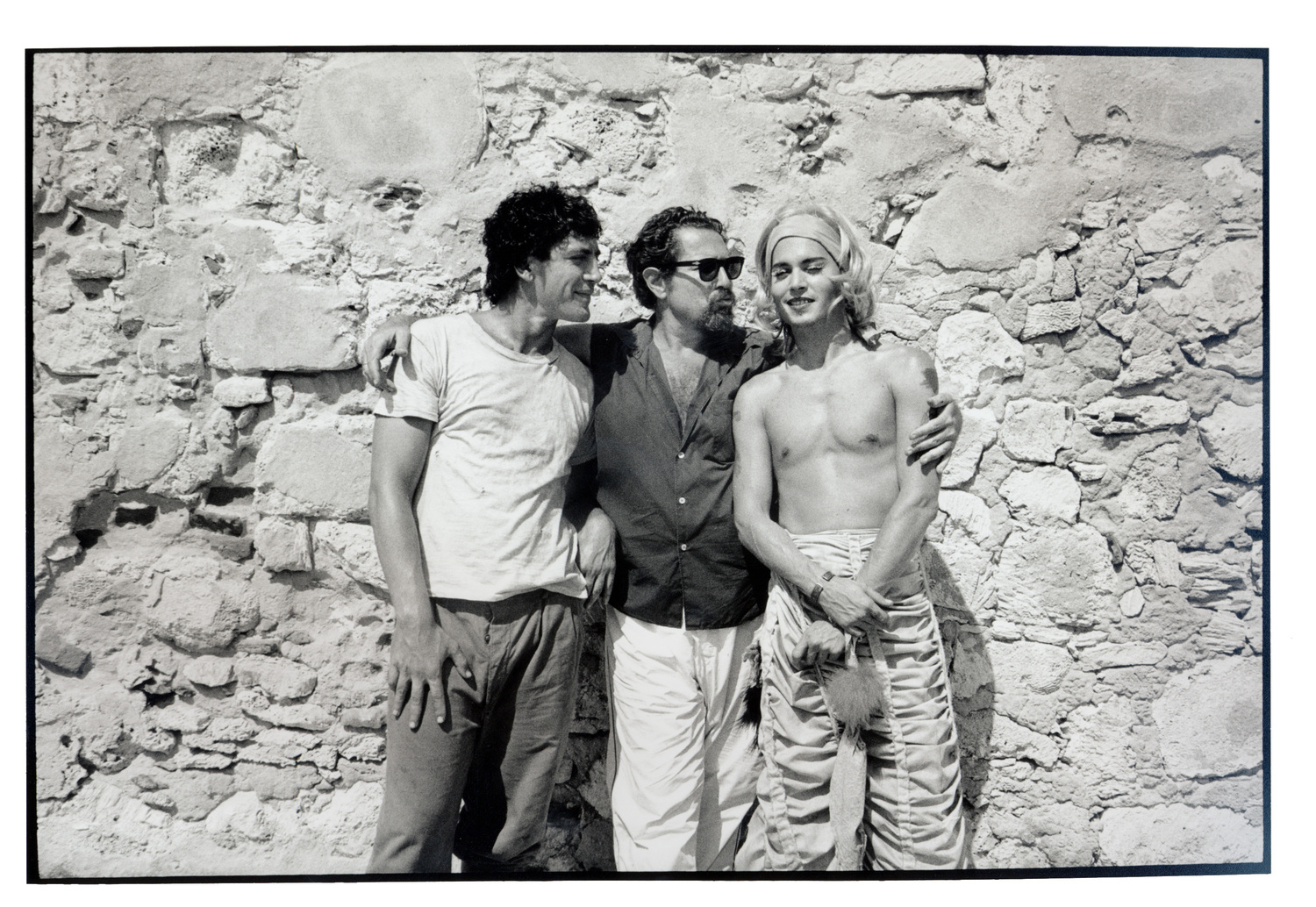 Javier Bardem, Julian Schnabel and Johnny Depp on the set of 