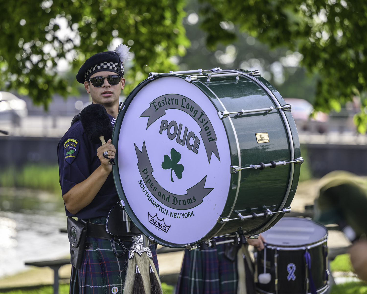 A drummer in the Eastern Long Island Pipes and Drums.   MARIANNE BARNETT