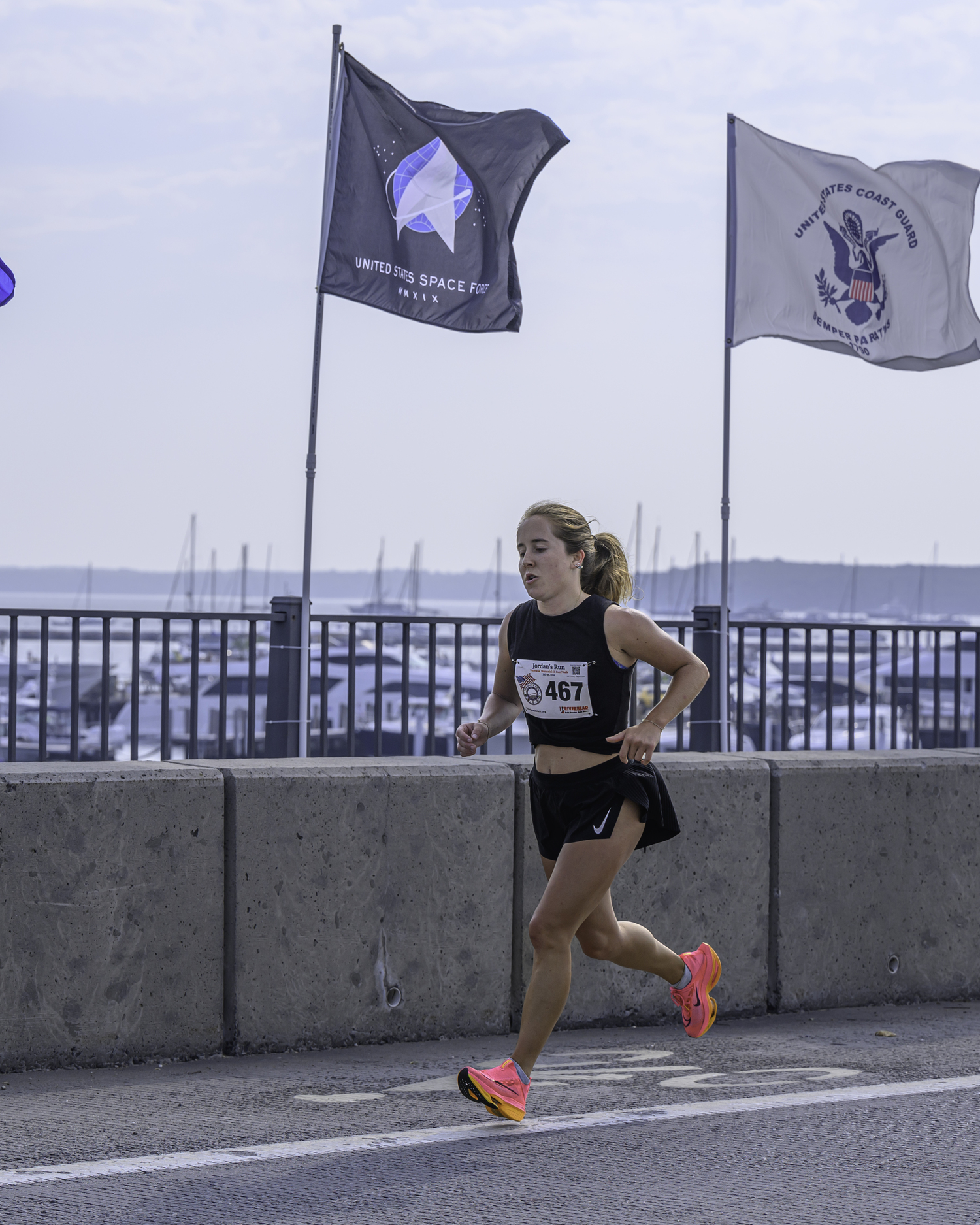 Alyssa Bahel was the first woman over the Lance Cpl. Jordan Haerter Veterans' Memorial Bridge on Sunday morning and eventually repeated as the women's champion.   MARIANNE BARNETT