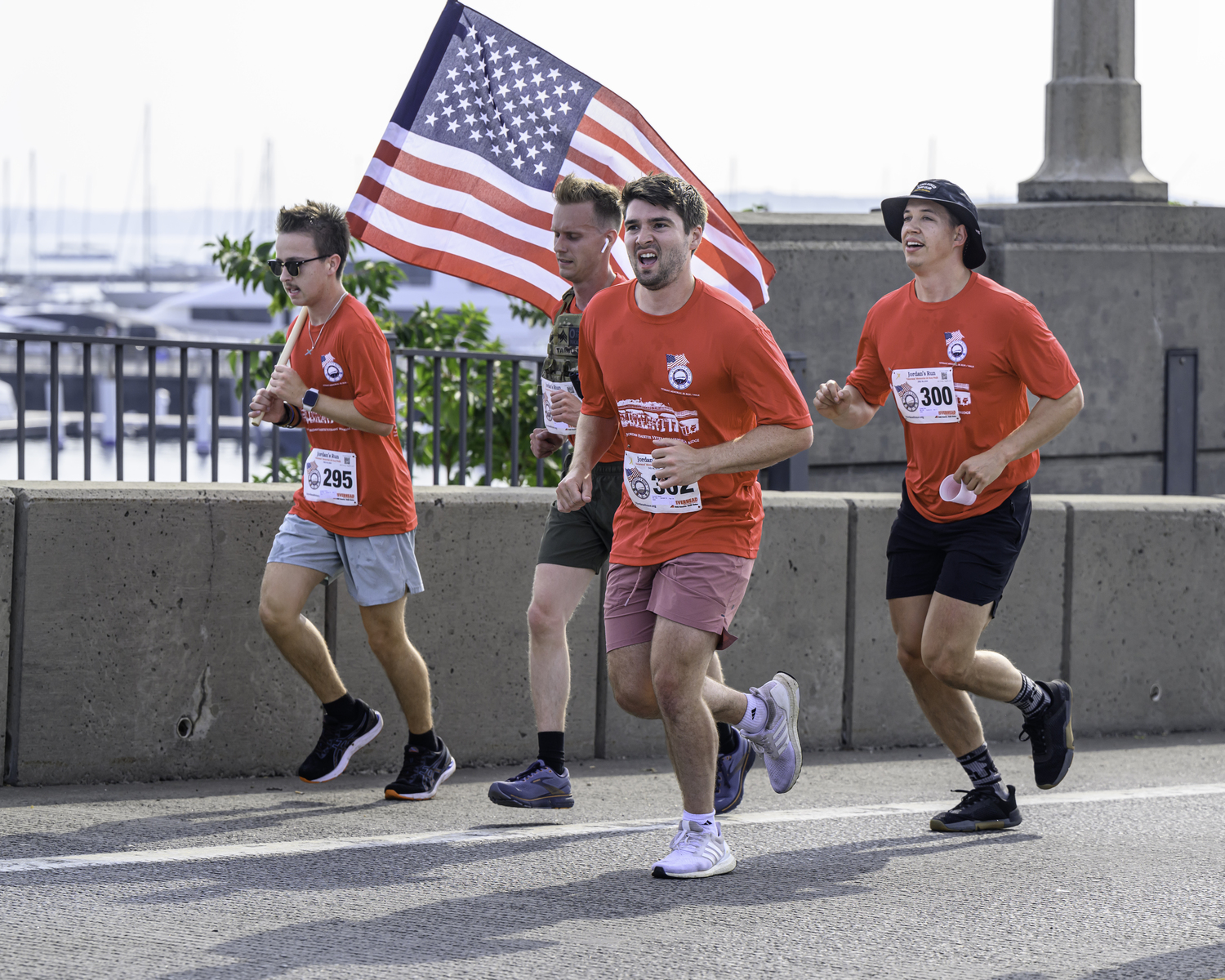 Connor Denison, left, Max Yardley, Steve Cantrell and Max Eyebell compete in their hometown race.  MARIANNE BARNETT