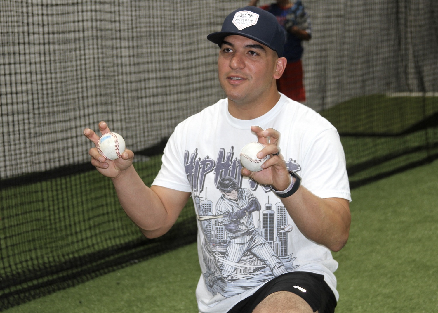 New York Yankees catcher Jose Trevino imparts catching tips on members of the Westhampton Warriors 12U baseball team. DESIRÉE KEEGAN