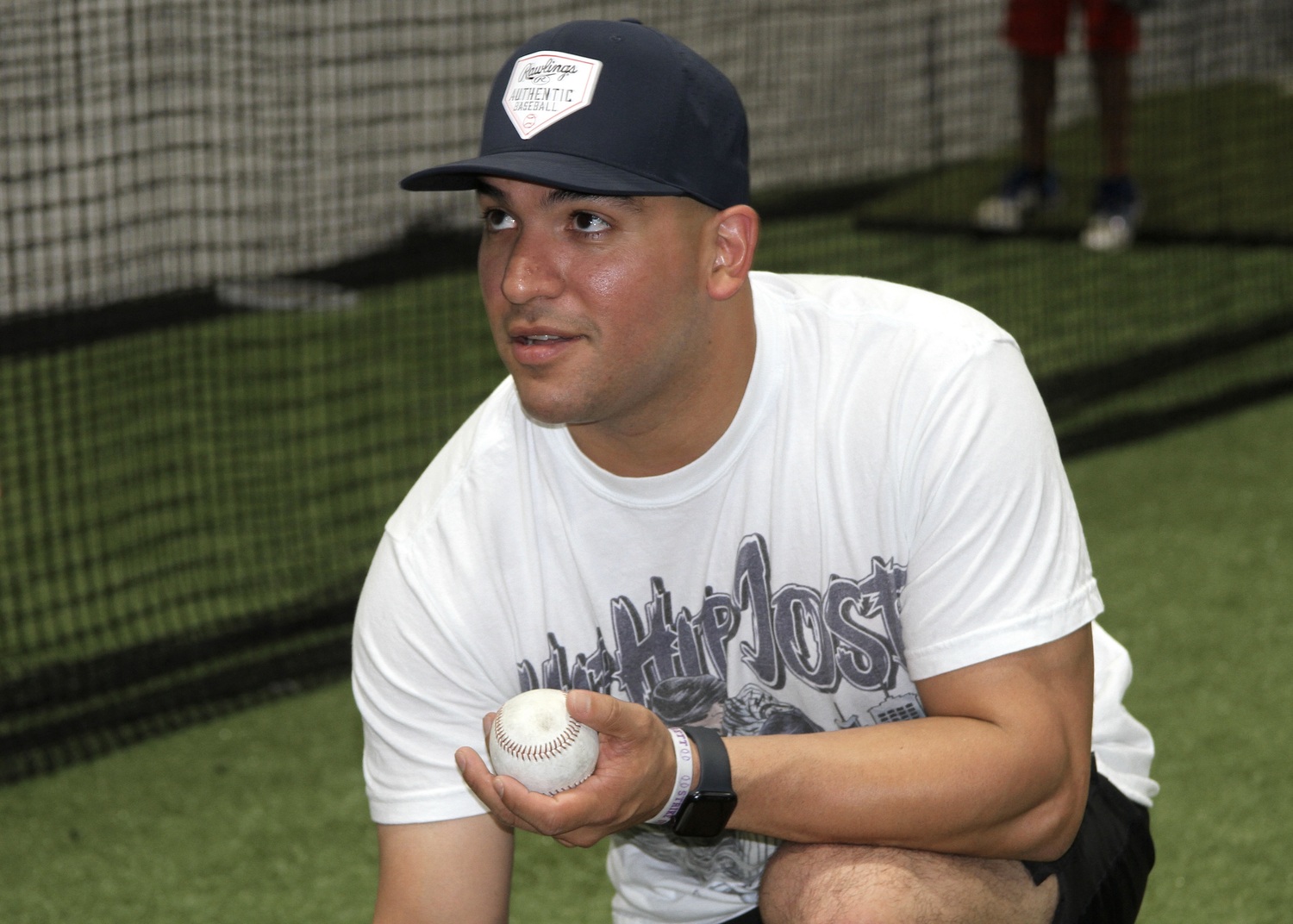 New York Yankees catcher Jose Trevino imparts catching tips on members of the Westhampton Warriors 12U baseball team. DESIRÉE KEEGAN