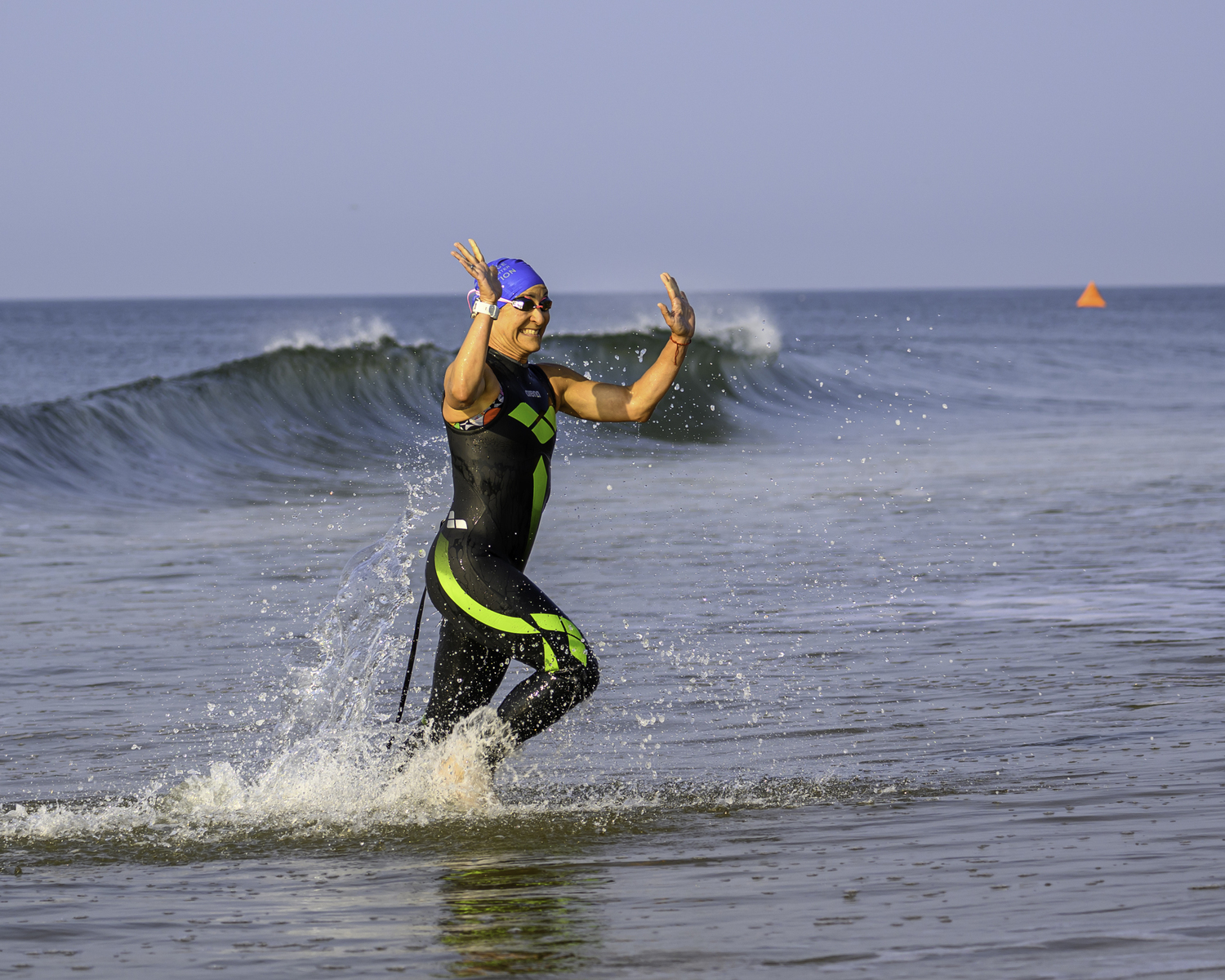 A swimmer finishes the 2-mile swim.  MARIANNE BARNETT