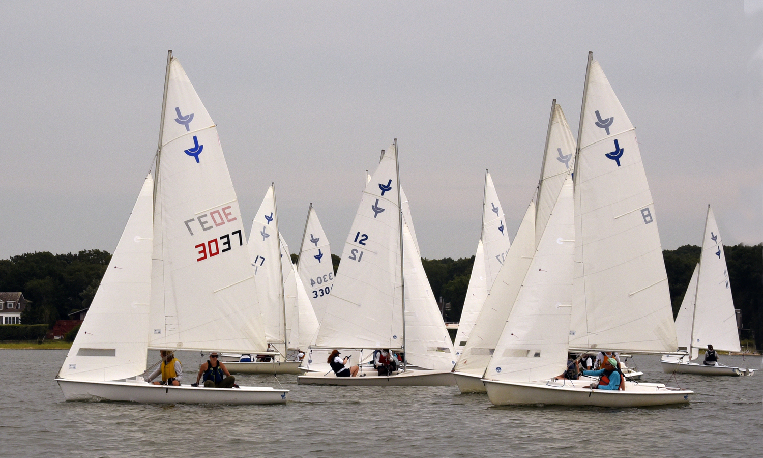 Seconds after the start in race number three, two “over-early” boats had to fight traffic as they reversed direction back to restart. MICHAEL MELLA