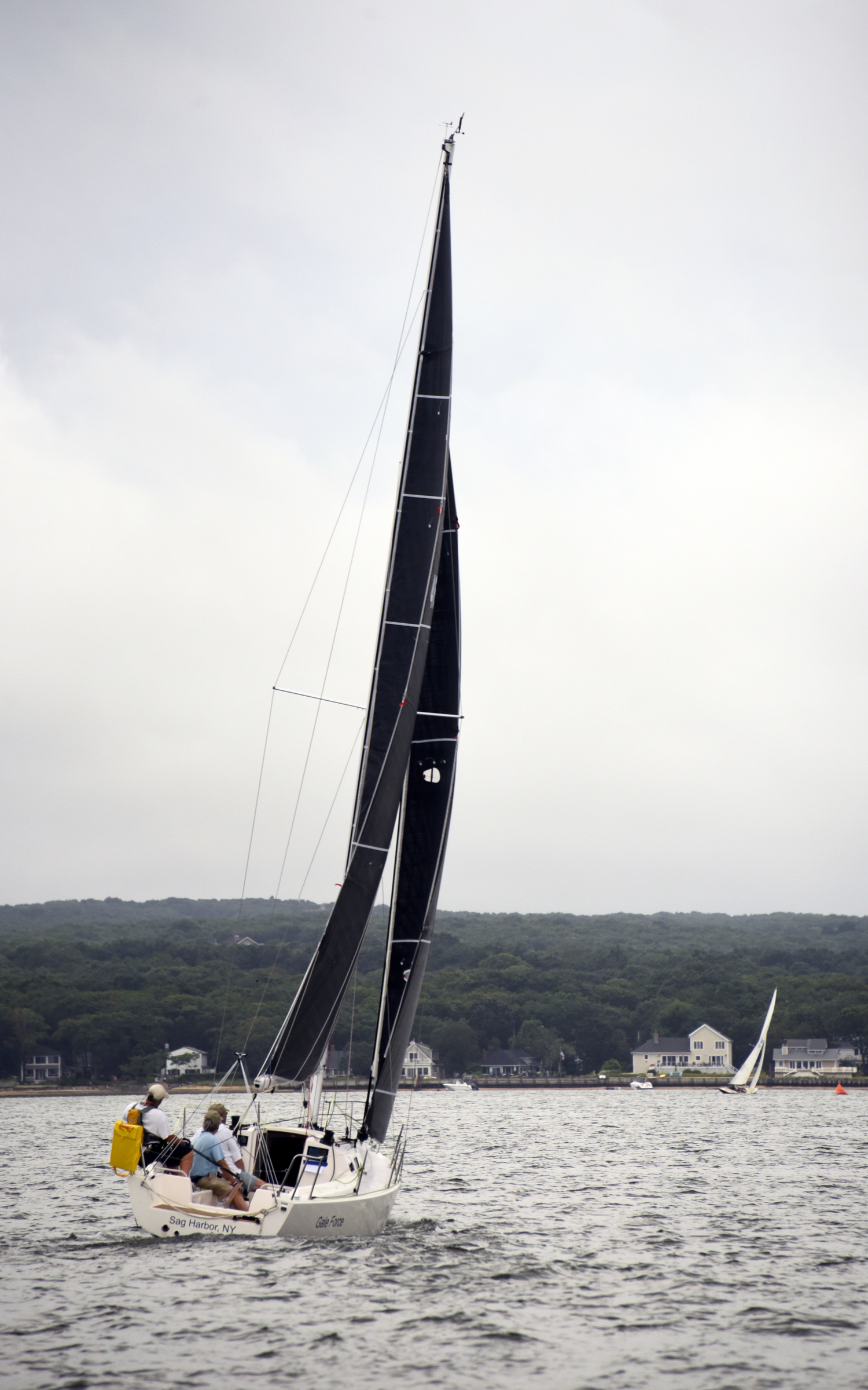 Gale Force, a new J-9, beating to the weather mark off in the distance.  MICHAEL MELLA