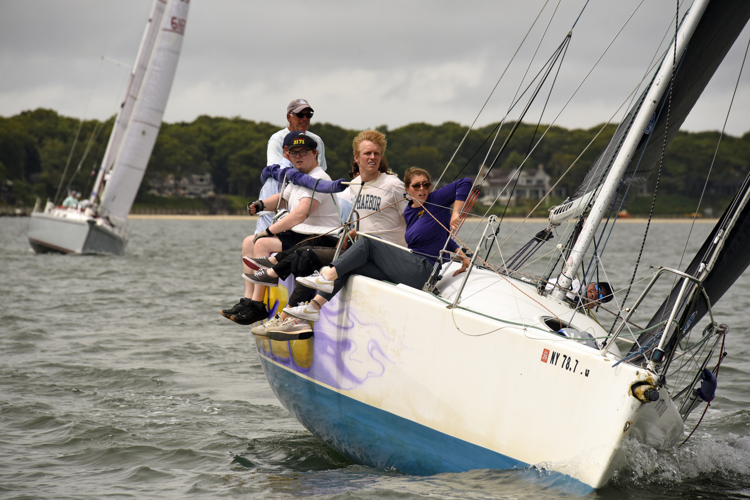 Purple Haze skipper Lee Oldak and crew focused on what could have been a collision with a port-tack boat.   MICHAEL MELLA