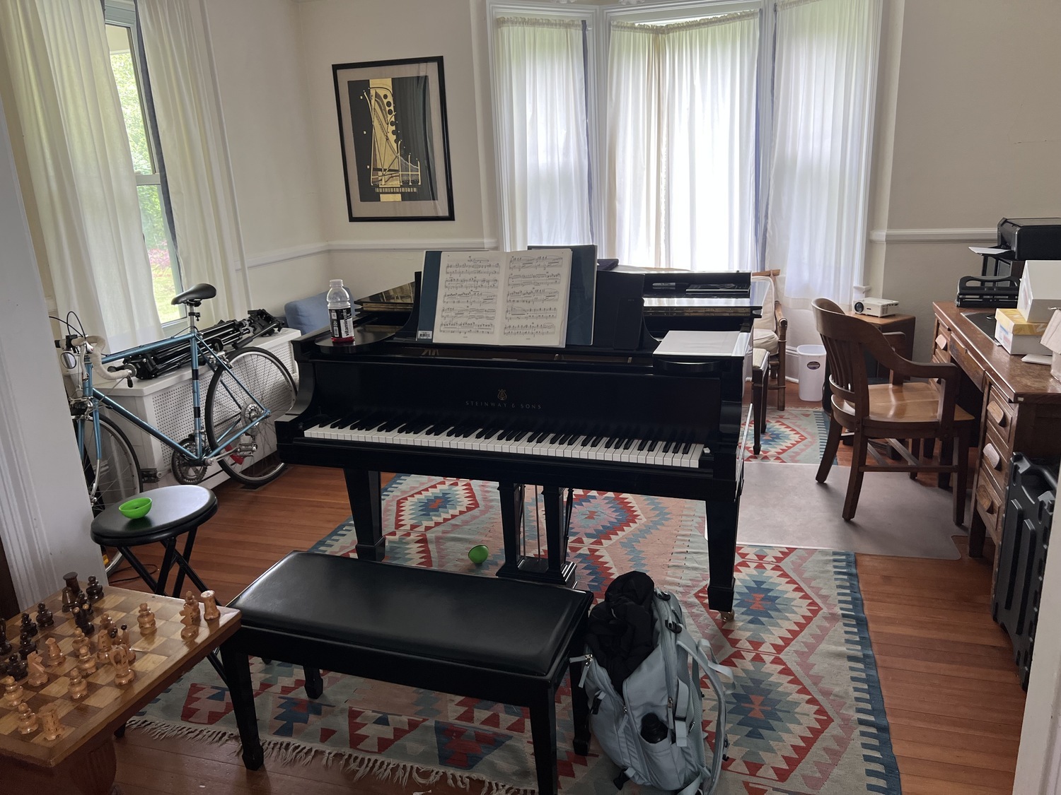 This room in the Pianofest house in East Hampton not only has a grand piano, but also several games that students can play in their downtime, including chess.  CAITLYN FOLEY