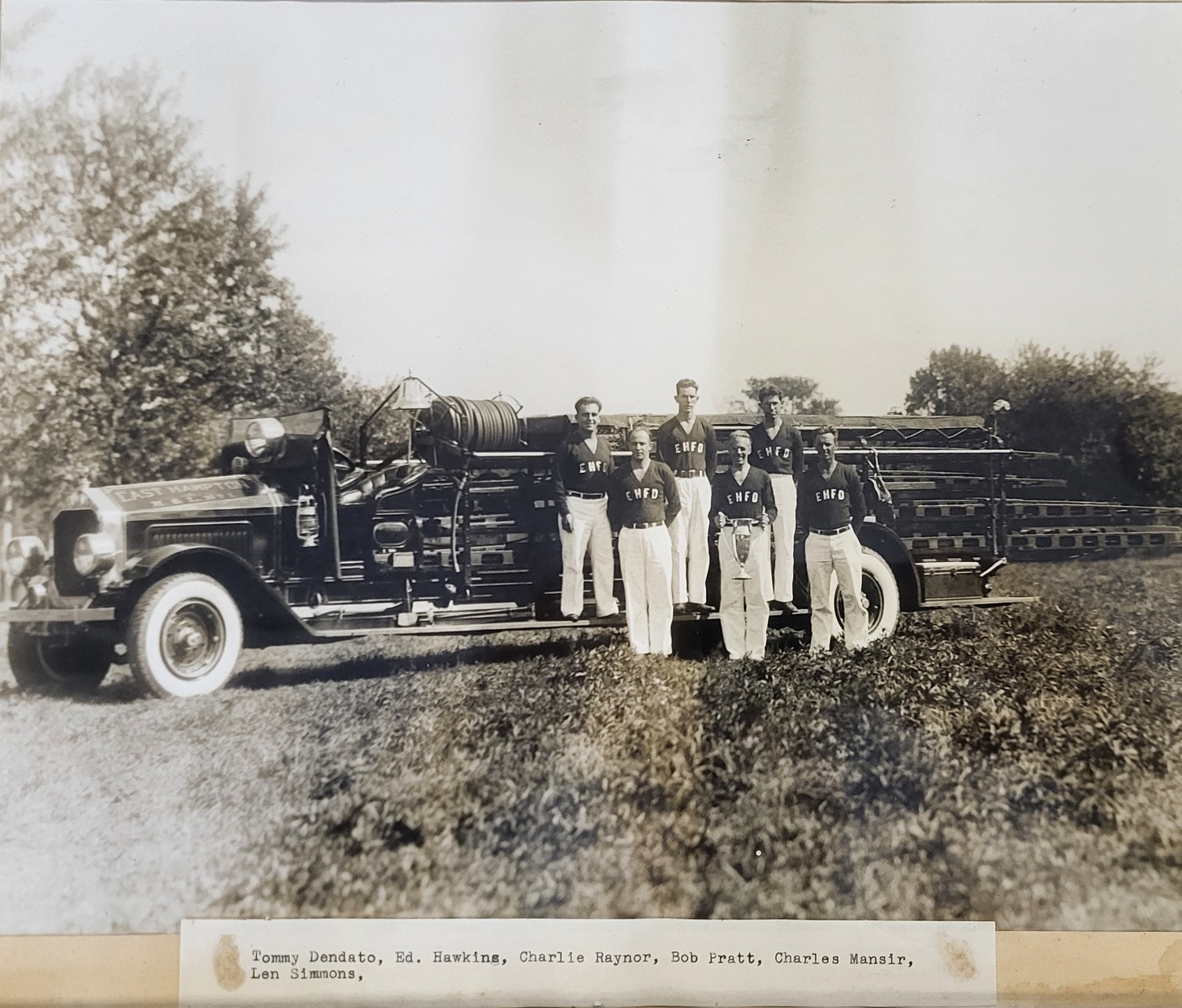 The East Hampton Fire Department's racing team was formidable in the first half of the 20th century. Pictured are Tommy Dendato, Ed Hawkins, Charlie Raynor, Bob Pratt, Charles Mansir and Len Simmons. EAST HAMPTON FIRE DEPARTMENT