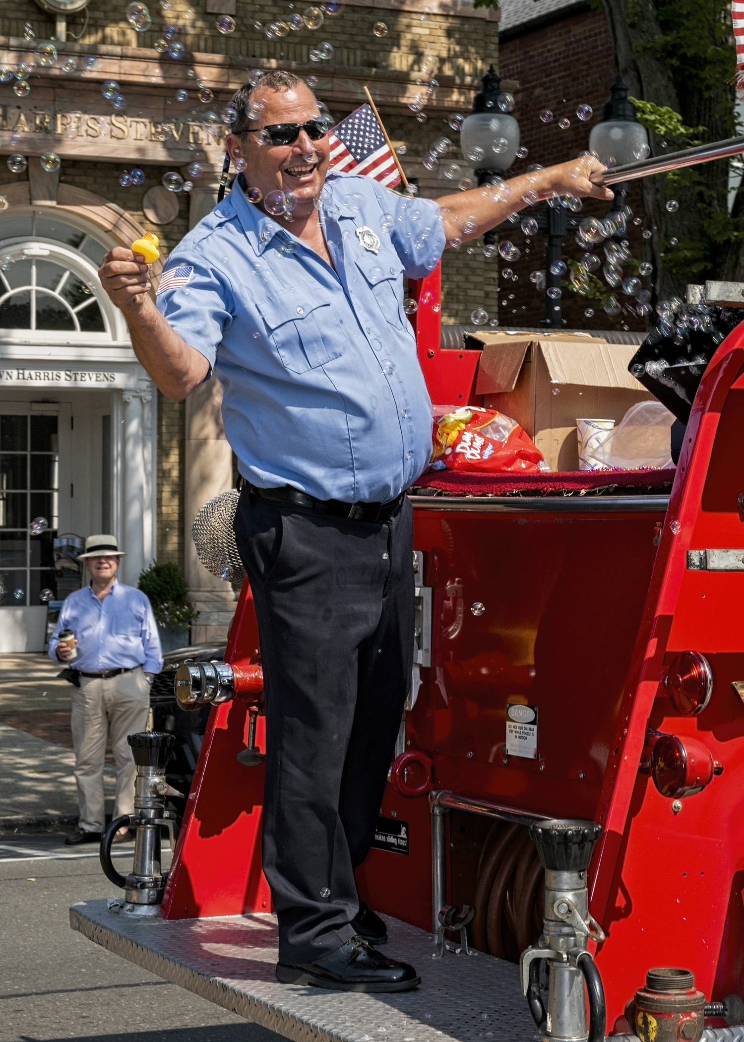 Westhampton Beach Fire Department’s Captain Robert Eckles, Jr. at the East Hampton Fire Department's 125th Anniversary Parade on Saturday in East Hampton.  Courtesy Westhampton Beach Fire Department