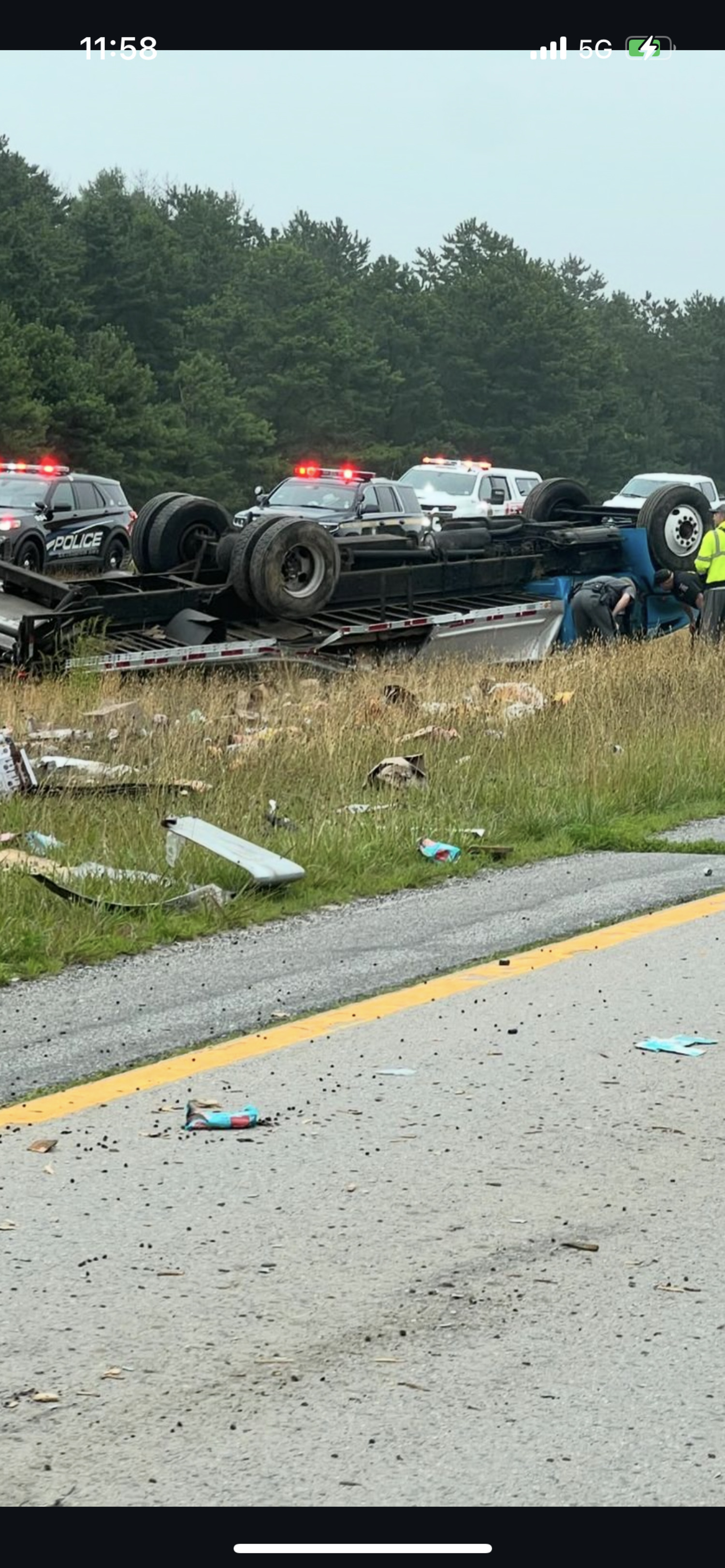 Sunrise Highway turnover accident in East Quogue on Tuesday, July 9.  ALAN BUDAY