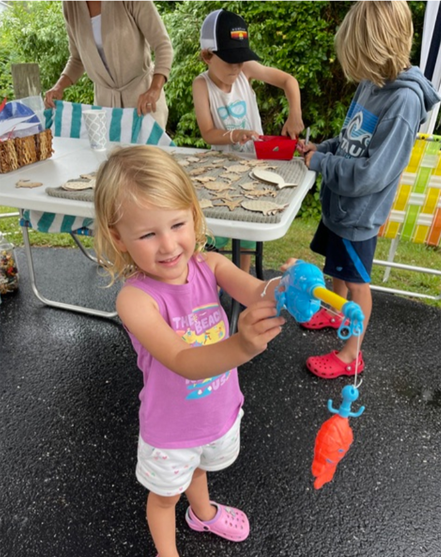 Kids did fish crafts at the Montauk Library’s book fair over the Fourth of July weekend. COURTESY MONTAUK LIBRARY