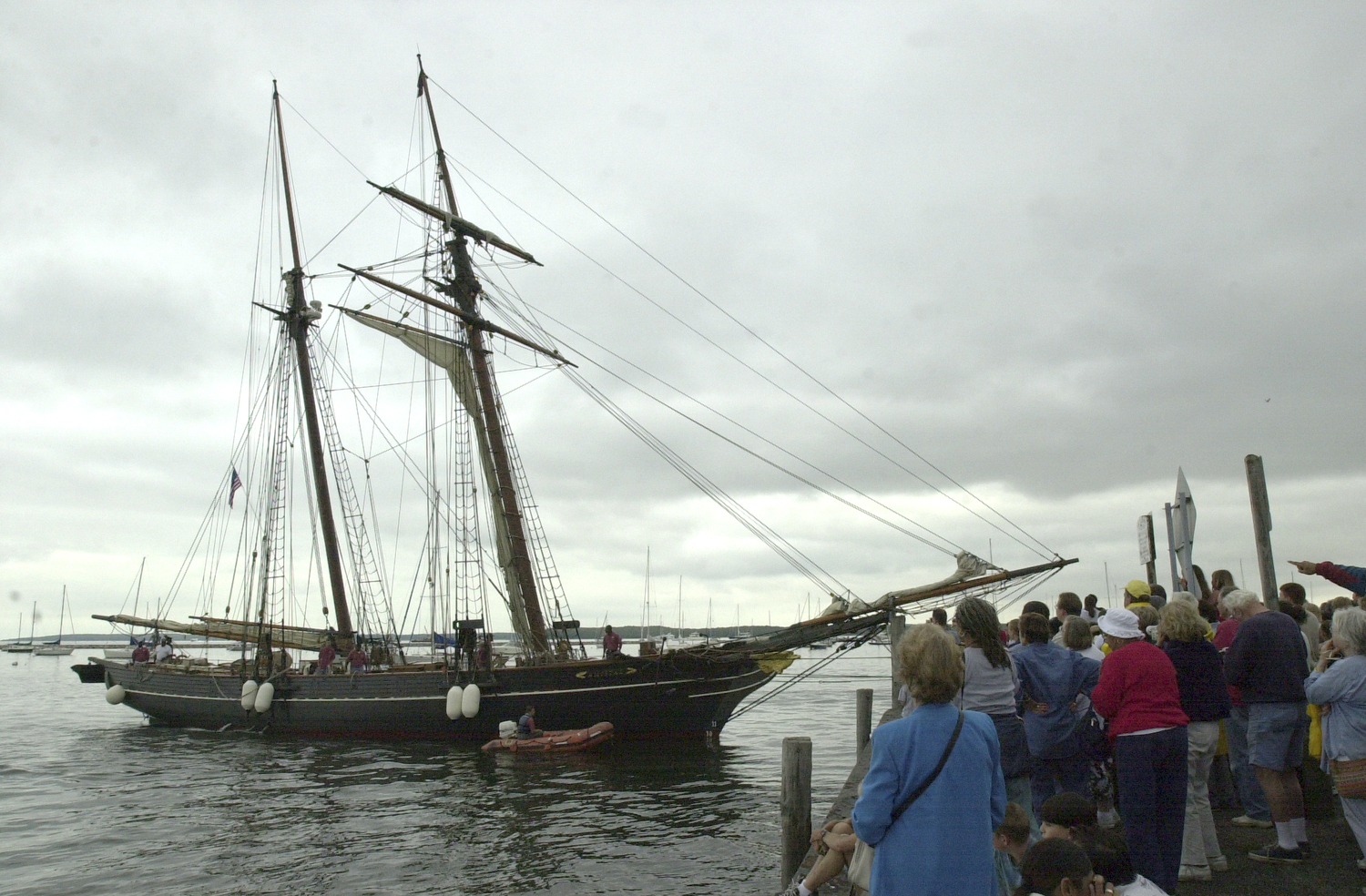 A replica of La Amistad docked at Long Wharf in Sag Harbor in September of 2002.  DANA SHAW