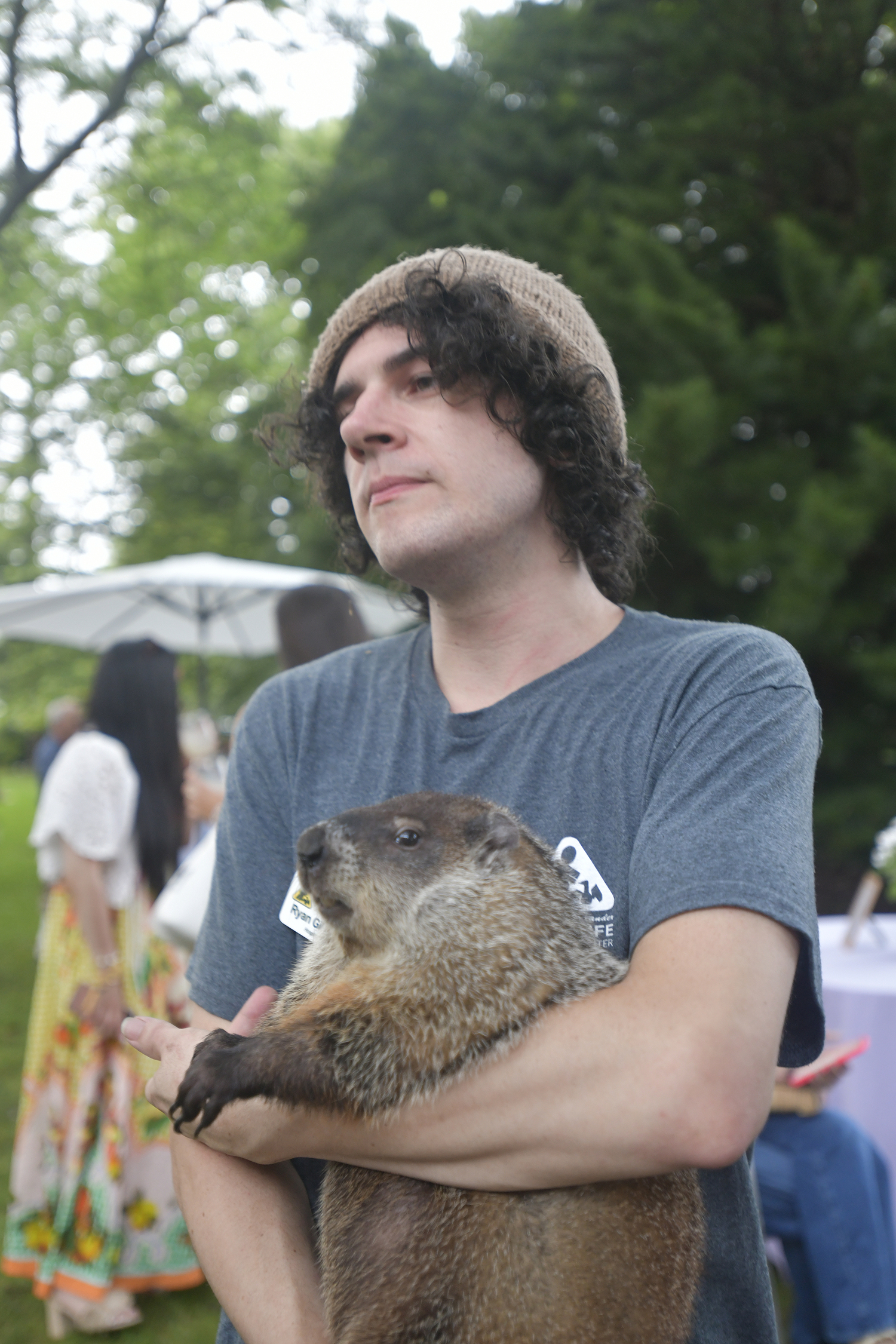 Ryan Gilmartin with Allen McButterpants at the Evelyn Alexander Wildlife Rescue Center 