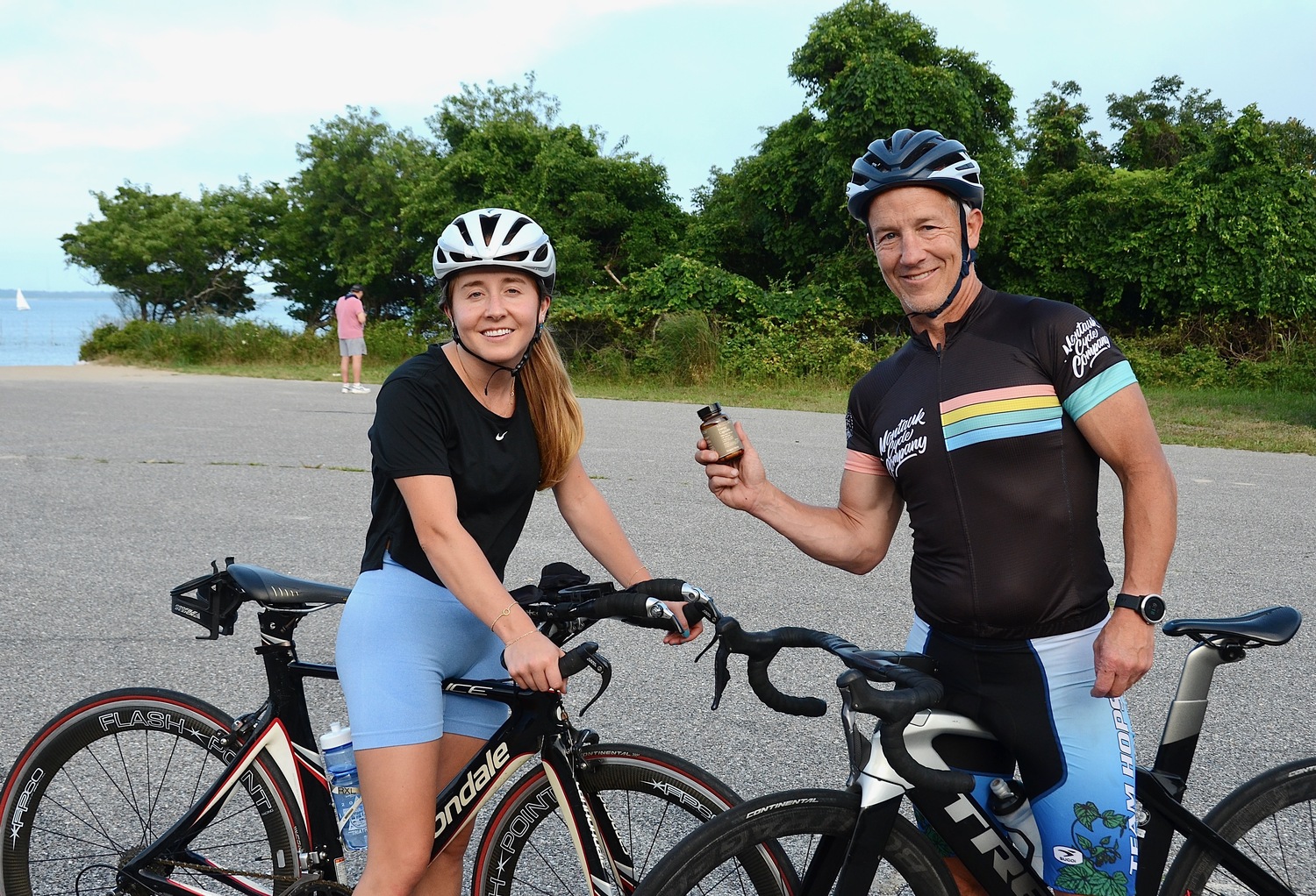 East Hampton resident Alyssa Bahel and her father, Mike, show off their Dragon Hemp Apothecary products. KYRIL BROMLEY