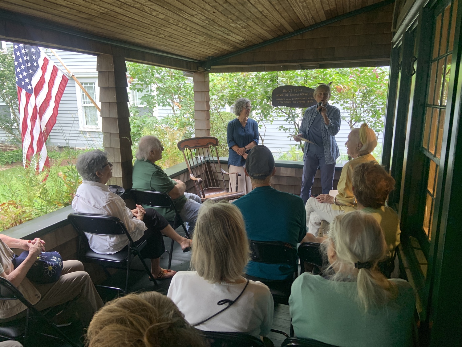 The owners of Canio's Books, Maryann Calendrille, left, and Kathryn Szoka, were the guests at this week's Sunday on the Porch series sponsored by the Sag Harbor Historical Museum. STEPHEN J. KOTZ