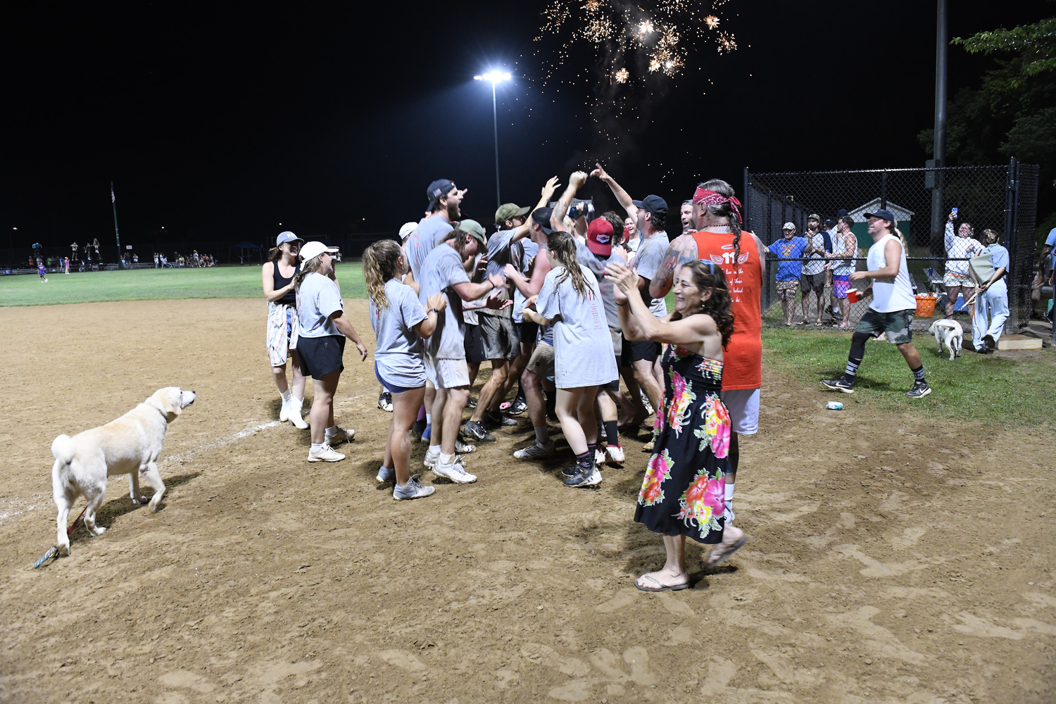 The Raptors celebrate their walk-off win on Sunday night.   DOUG KUNTZ