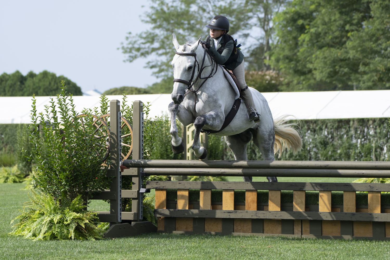 Kenzie Smith and Graham B won the Miller & Associates Local Junior Hunter Championship at he Hampton Classic on Opening Day, Sunday.   LORI HAWKINS