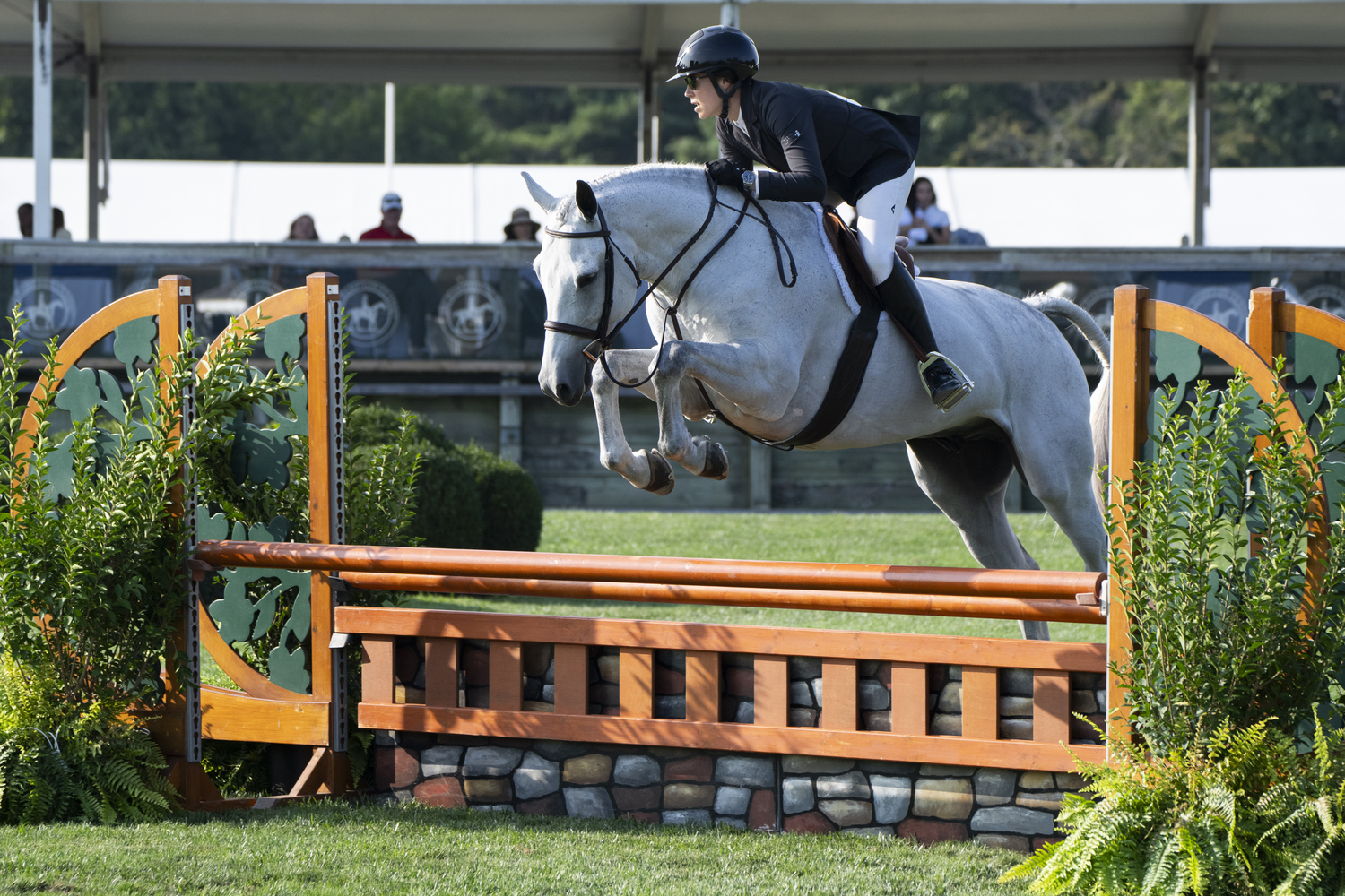 Brianne Goutal-Marteau rides Iladin Du Rouet to third place during the $10,000 Marders Local Hunter Derby on Sunday.  LORI HAWKINS