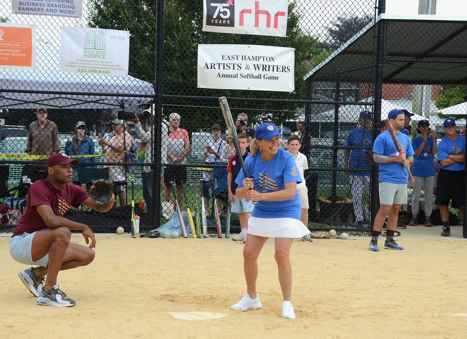 Katie Couric steps in the batter's box.  KYRIL BROMLEY