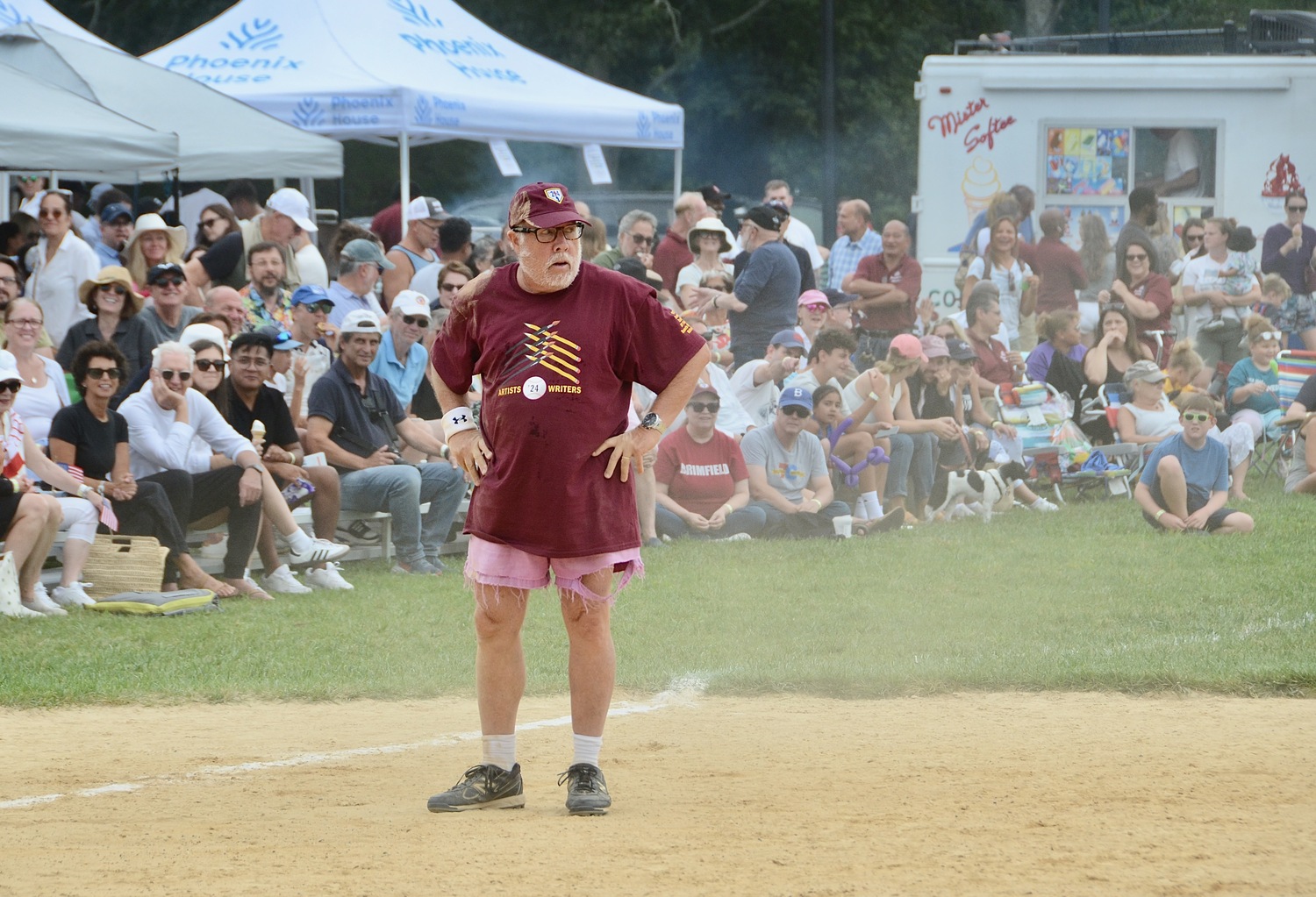 Ed Hollander stands near third base after just beating a close play.  KYRIL BROMLEY