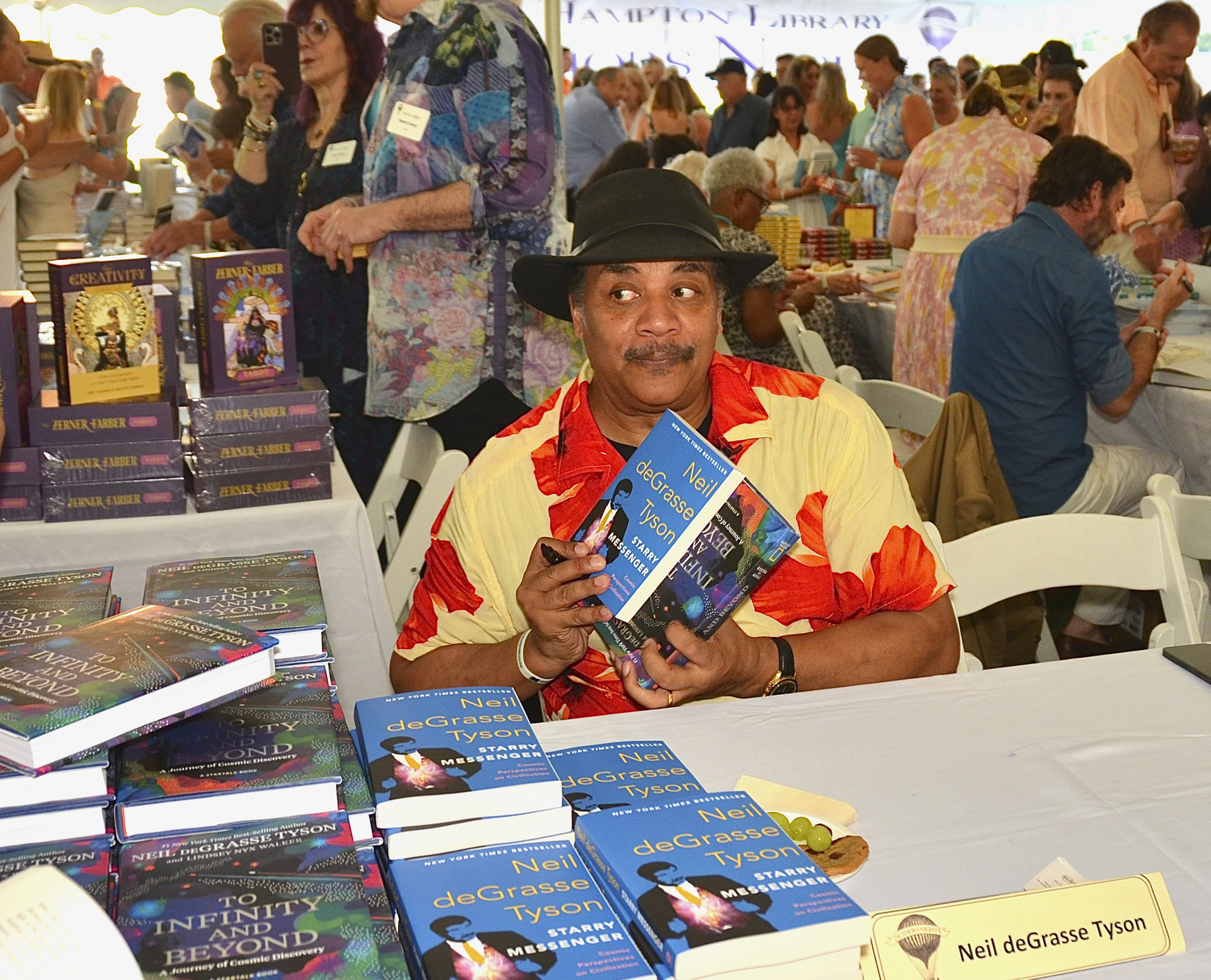 Neil deGrasse Tyson at the East Hampton Library's 20th annual Author's night on Saturday in Herrick Park.  KYRIL BROMLEY