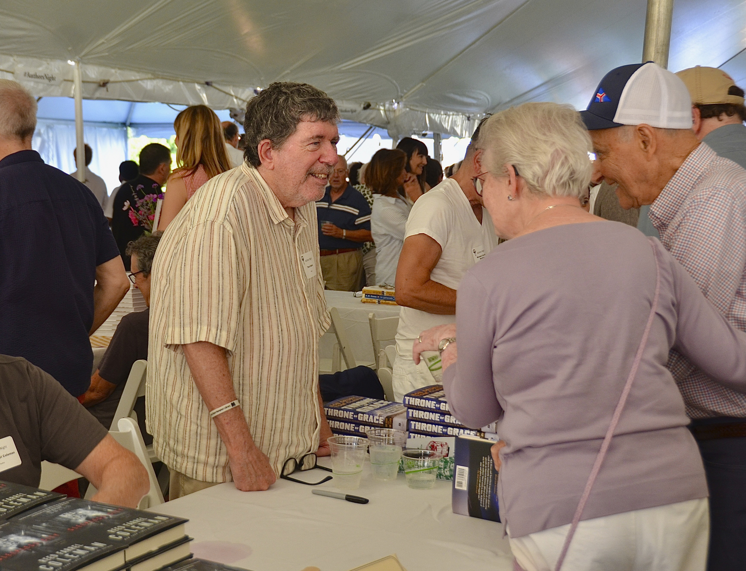 Author Tom Clavin at the East Hampton Library's 20th annual Author's night on Saturday in Herrick Park.  KYRIL BROMLEY