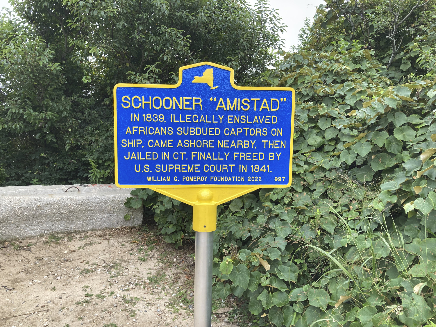 The historical marker for The Amistad near Culloden Point.  KYRIL BROMLEY