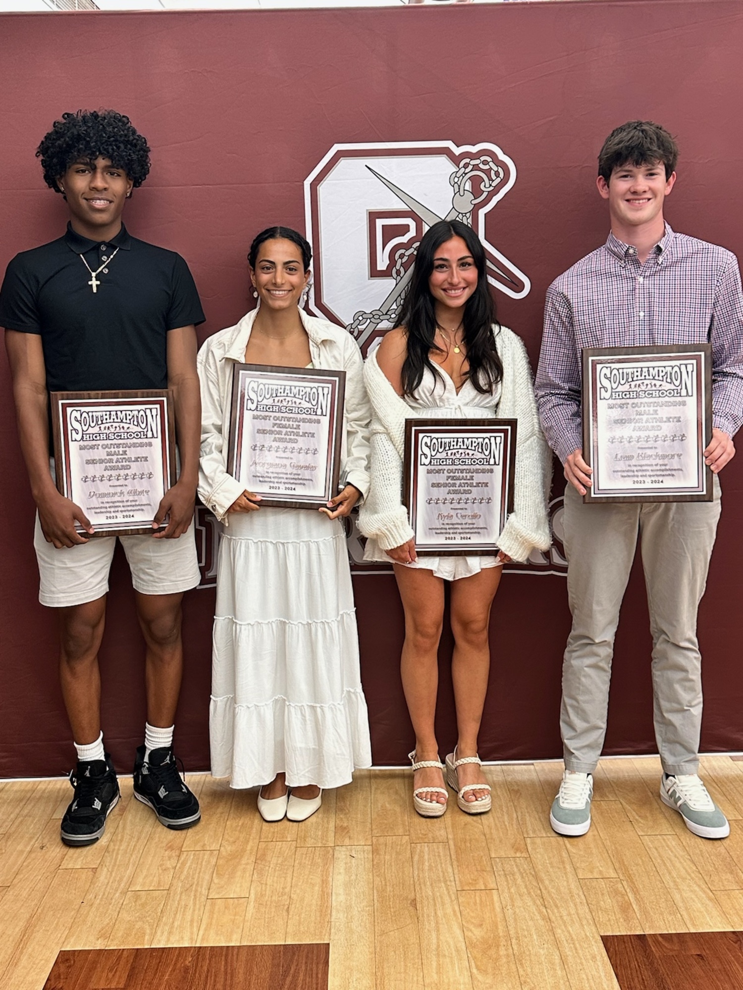 Southampton Athletes of the Year, Dominick White, left, Jeorgiana Gavalas, Kyla Cerullo and Liam Blackmore.   DECLAN BLACKMORE