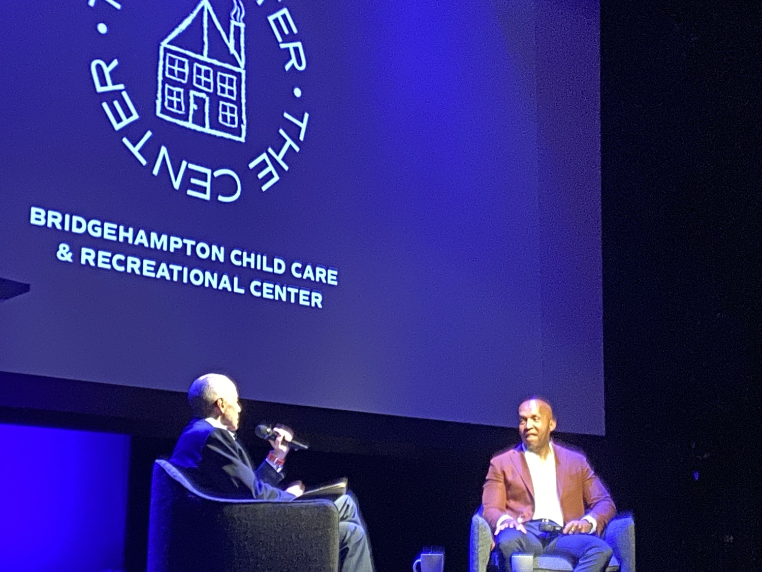 Ken Miller of the Bridgehampton Child Care and Recreational Center spoke with Bryan Stevenson about changing the narrative on race in the United States at Guild Hall last week. CHRISTOPHER WALSH