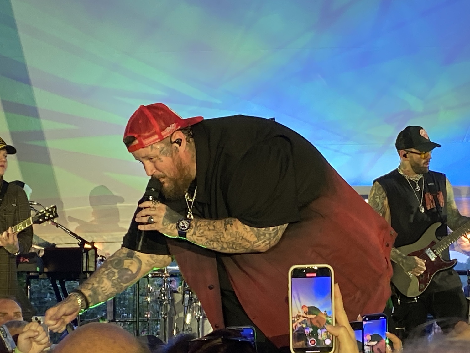 Jelly Roll was all smiles on Saturday, fist-bumping fans and signing autographs during a post-concert barbecue for guests. CHRISTOPHER WALSH