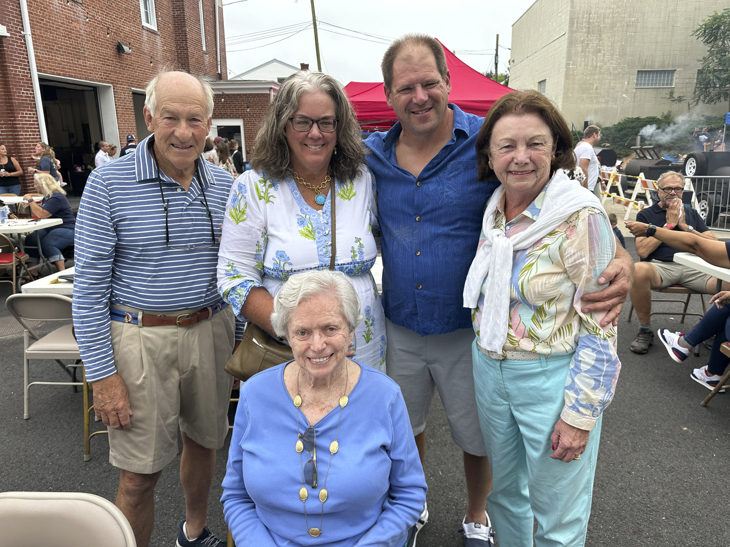 Bill Yawney, Ginger and Ted Lachcik, Ann Yawney and Ann Frankenbach, seated, at the Fire Department chicken and Ribs BBQ.  GREGORY D'ELIA