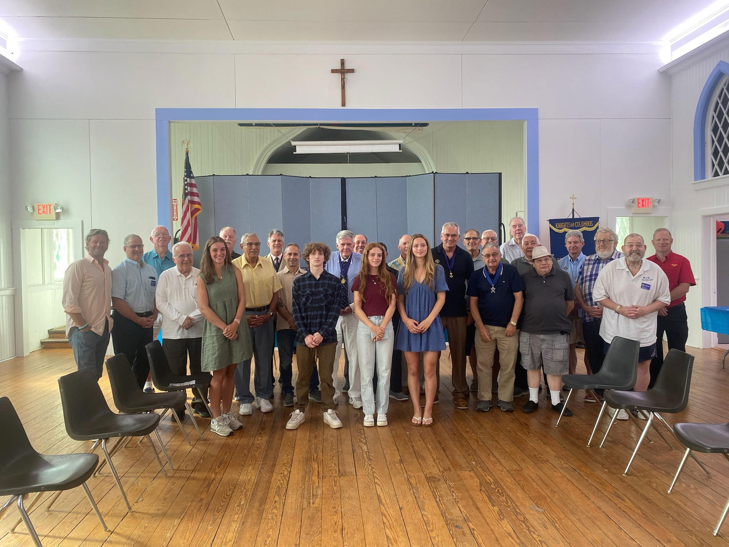 At the recent monthly meeting of the Joseph Slomski Knights of Columbus Council #7423 in Westhampton Beach the five winners of a scholarship awarded by the groups spoke about their choice of college and potential career path. COURTESY JOSEPH SLOMSKI KNIGHTS OF COLUMB COUNCIL