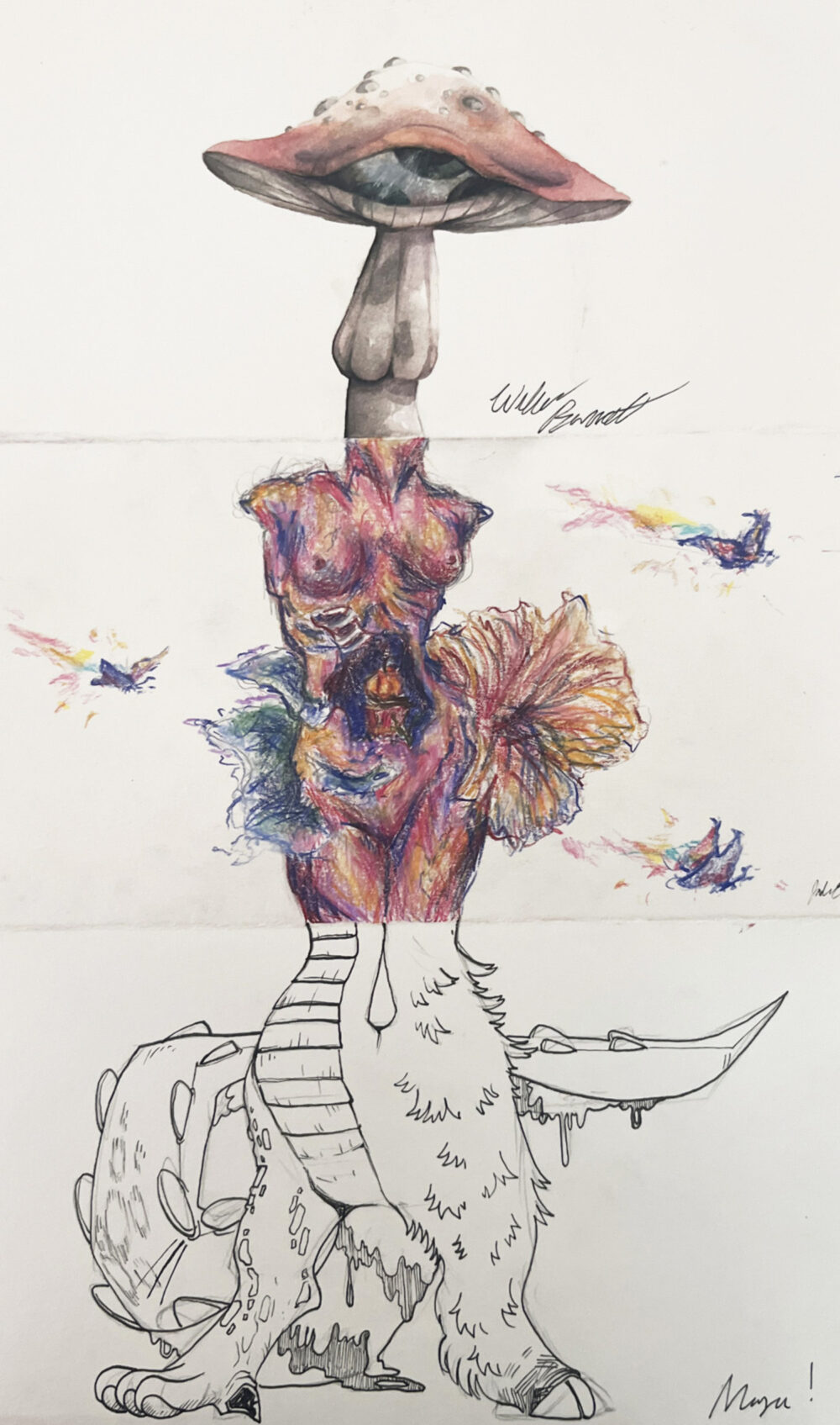 An Exquisite Corpse artwork by artists Willa Levine, Jade Perkins and Maya Sanabria. COURTESY THE ARTS CENTER AT DUCK CREEK