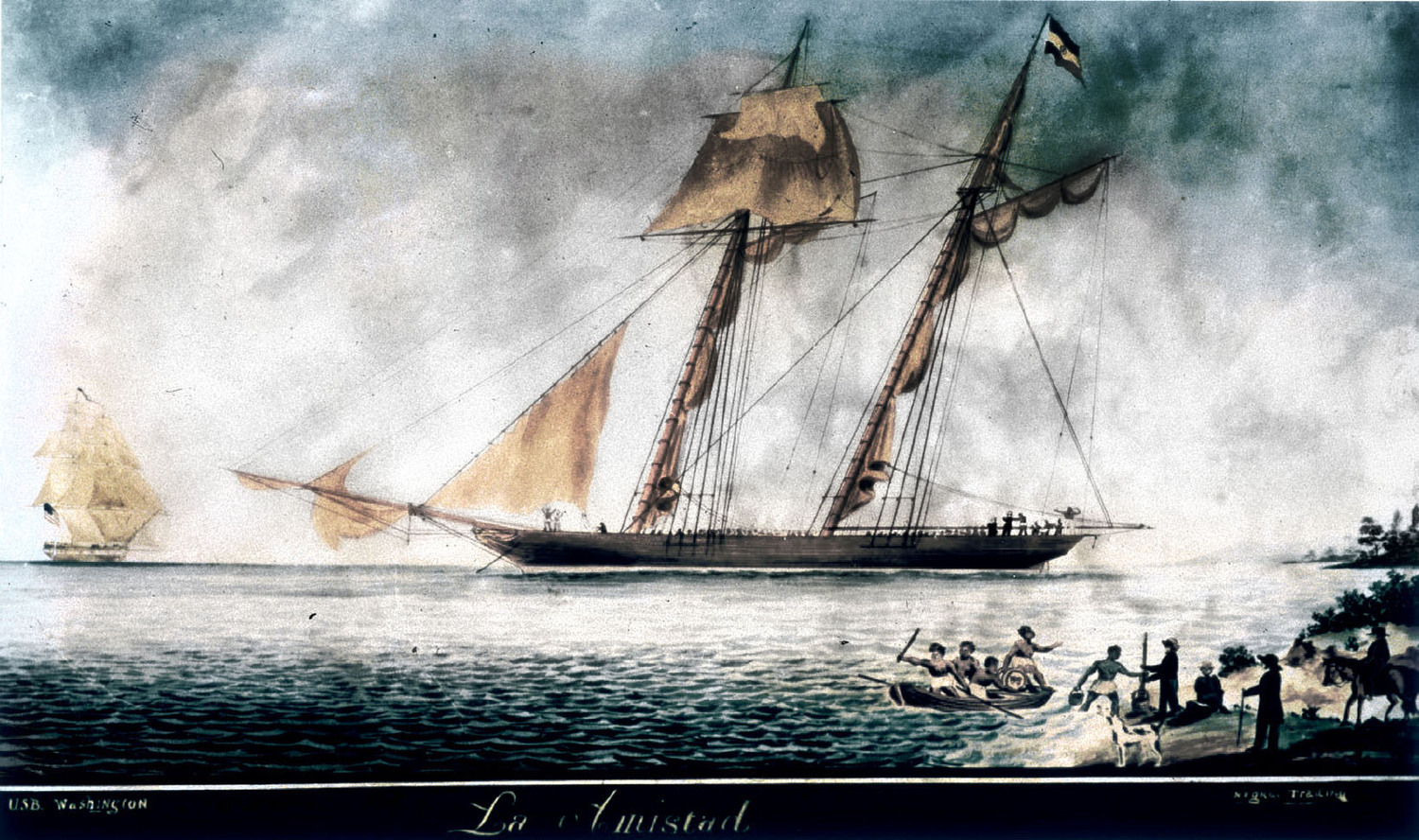 A painting  by an unkonown artist depicts La Amistad off Culloden Point on August 26, 1839.