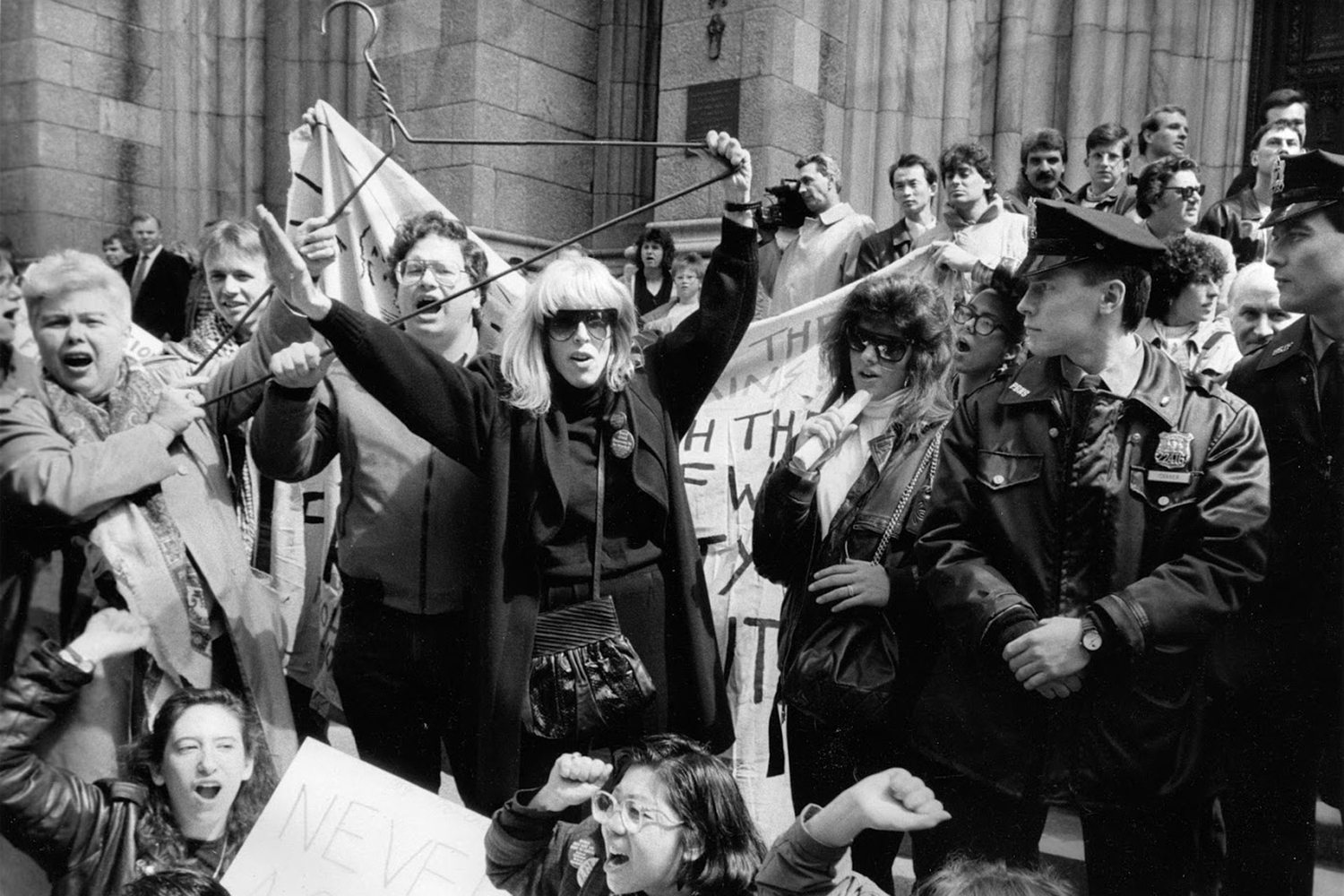 Merle Hoffman at St. Patrick's Cathedral, Pro-Choice rally in 1989.  COURTESY MERLE HOFFMAN