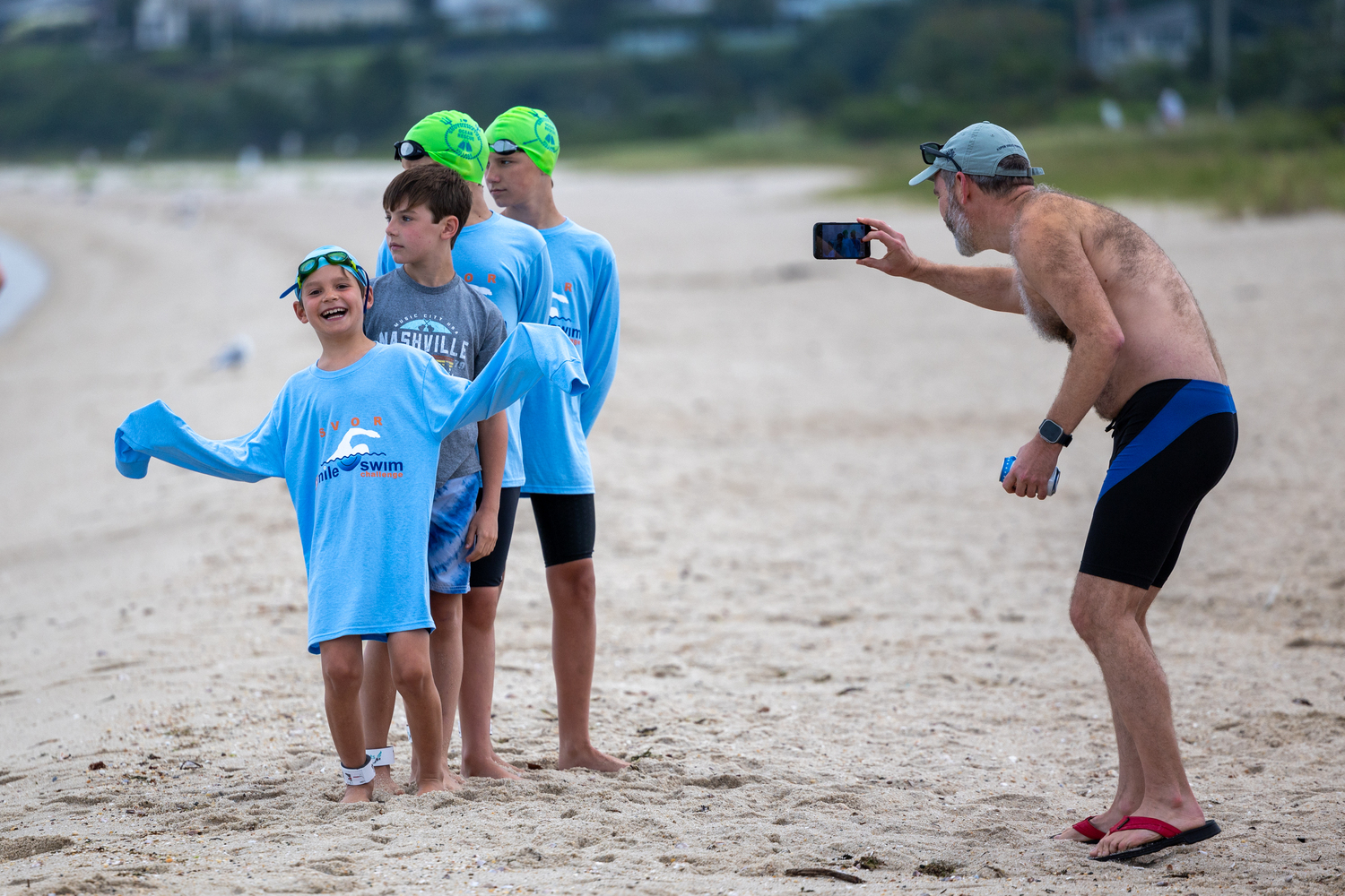 Having fun before the swim.   RON ESPOSITO