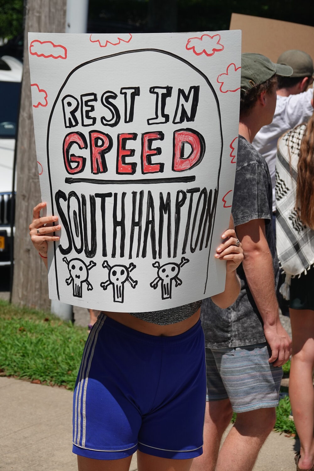 Members of the Shinnecock Nation and their supporters held a rally outside Southampton Town Hall on Monday calling on Southampton Town to dedicated more money from the Community Preservation Fund to preserving more of the tribe's ancestral lands in Shinnecock Hills. MICHAEL WRIGHT