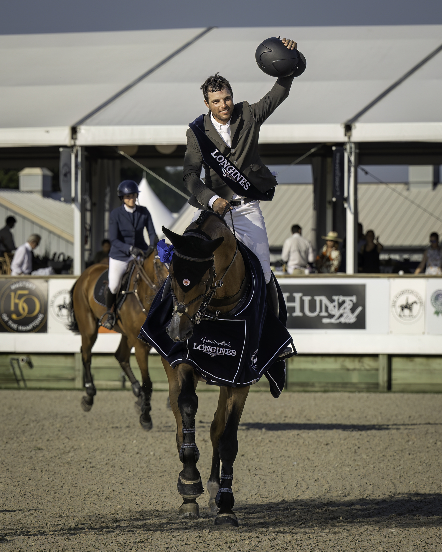 Daniel Bluman and his horse, Ladriano Z, prevailed in a two-rider jump off to win the $425,000 Longines Hamptons Classic Grand Prix last year. He returns this year, fresh off a run at the Paris Olympics.  MARIANNE BARNETT