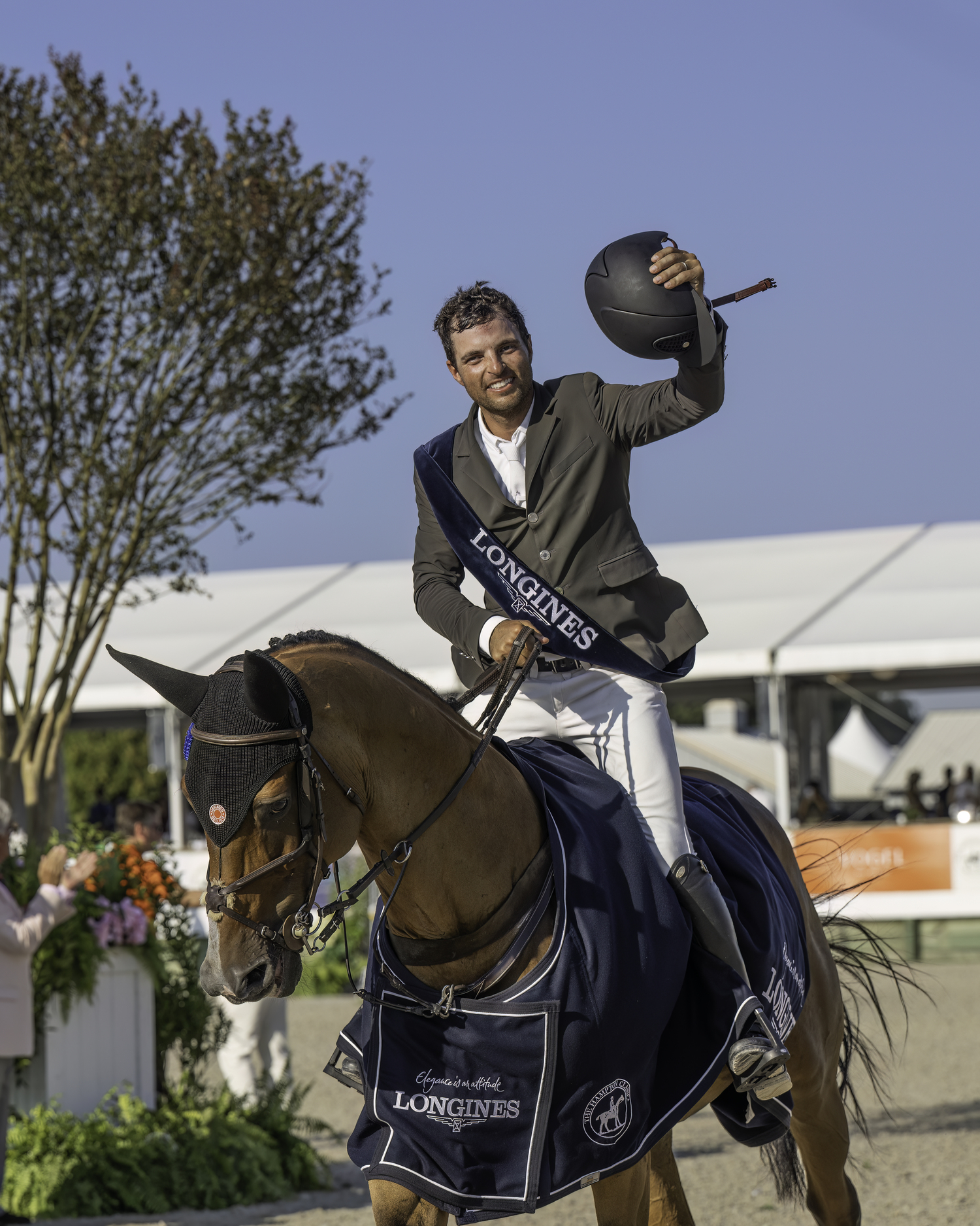 Daniel Bluman and his horse, Ladriano Z, prevailed in a two-rider jump off to win the $425,000 Longines Hamptons Classic Grand Prix last year. He returns this year, fresh off a run at the Paris Olympics.  MARIANNE BARNETT