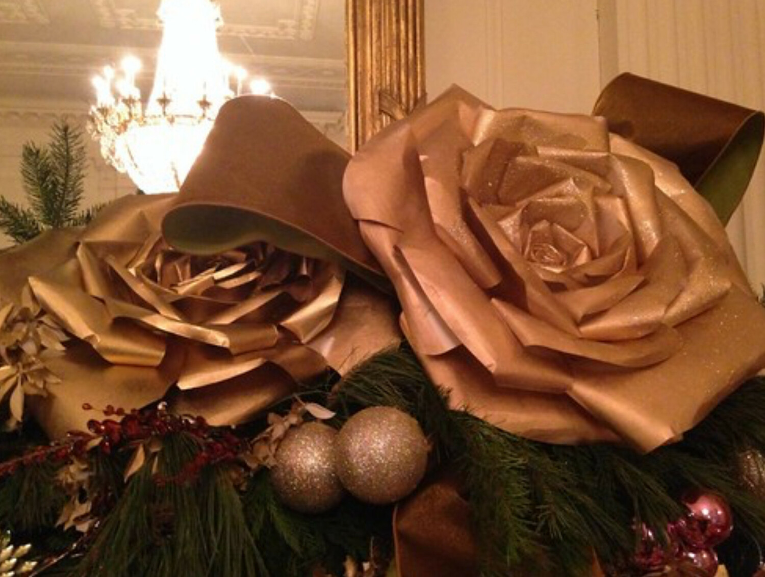 Tana Leigh Gerber's paper flower creations were part of the holiday decor in the Obama White House in 2013. THE WHITE HOUSE