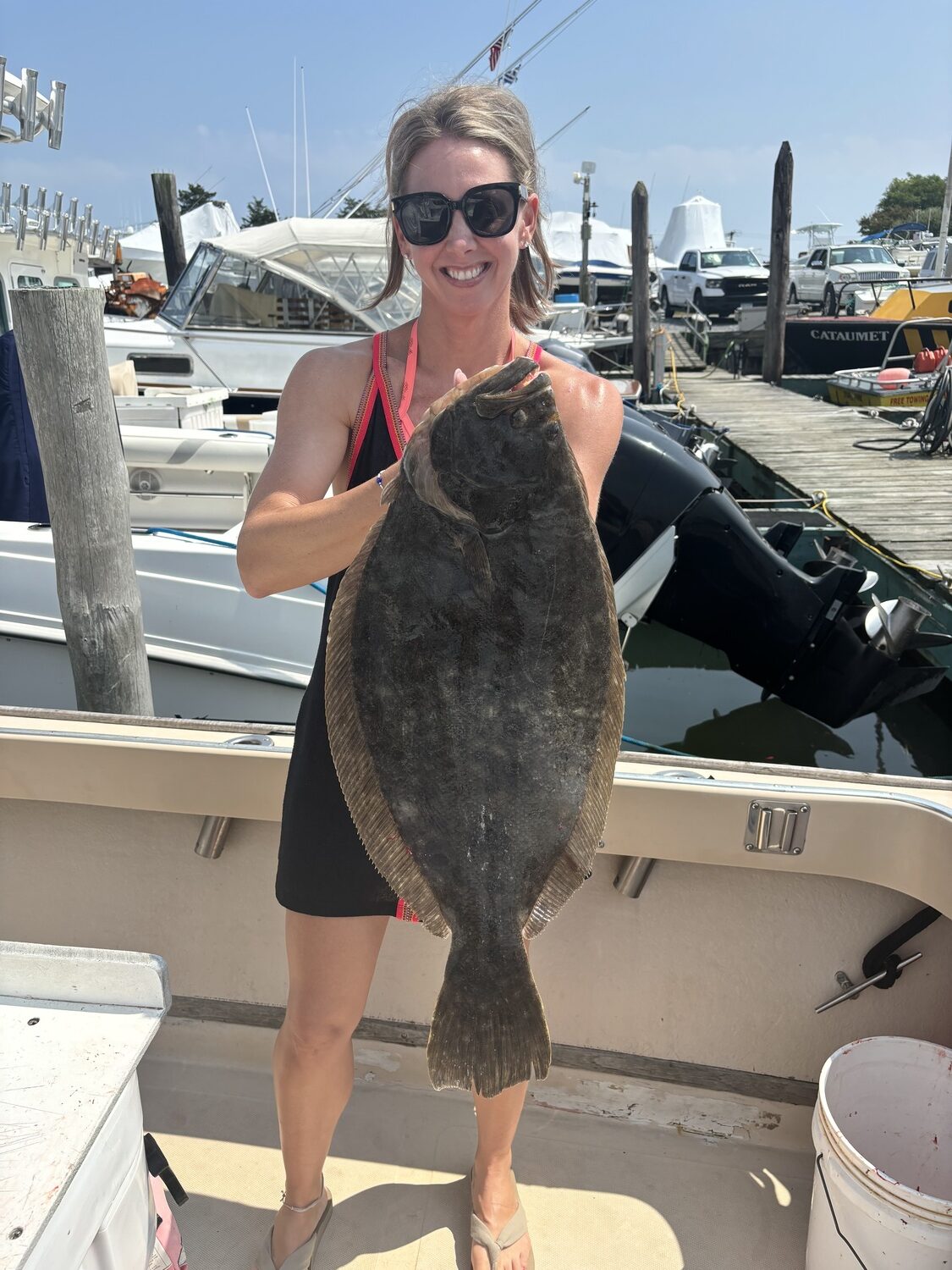 Meaghan Hurley caught this 9.5-pound fluke in just 5 feet of water in Shinnecock Bay last week while fishing aboard Someday Came Charters out of Hampton Bays. CAPTAIN BRAD RIES