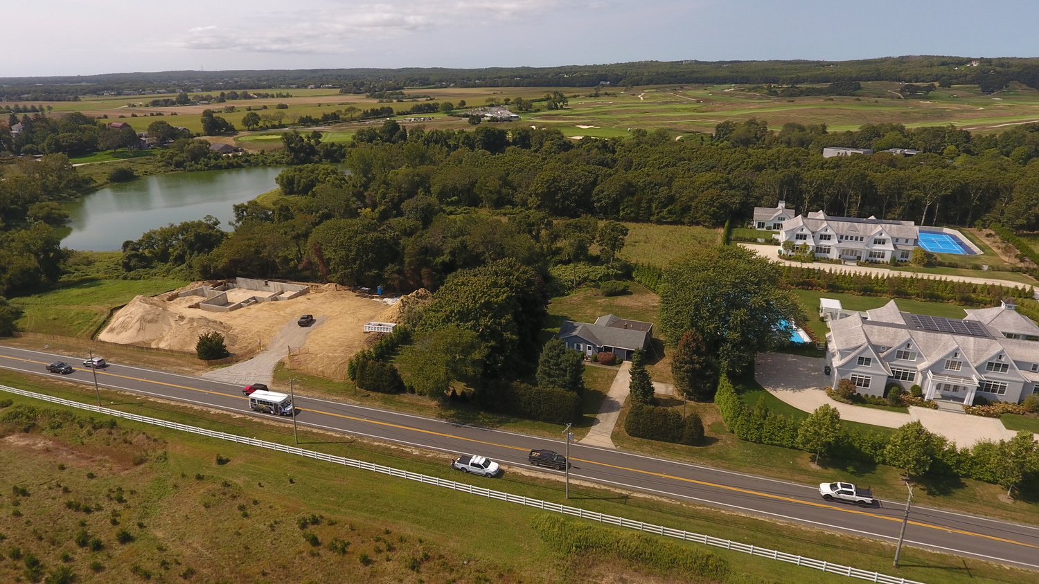 Construction has begun on a property off Scuttlehole Road of a staff quarters for employees of the Atlantic Golf Club, even though a lawsuit by neighbors challenging the approvals of the building by the Southampton Town Planning Board is still pending.