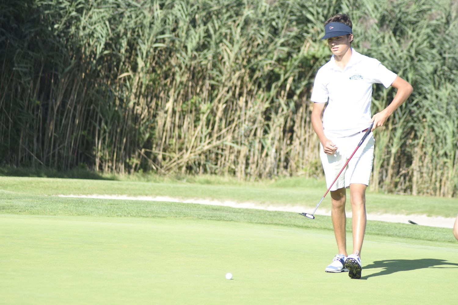 Owen Jessop on the first hole in last week's opening match against East Hampton at Westhampton Country Club.   DREW BUDD