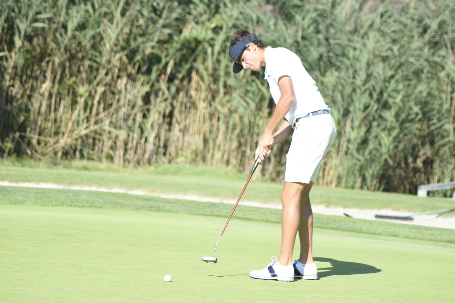 Owen Jessop on the first hole in last week's opening match against East Hampton at Westhampton Country Club.   DREW BUDD