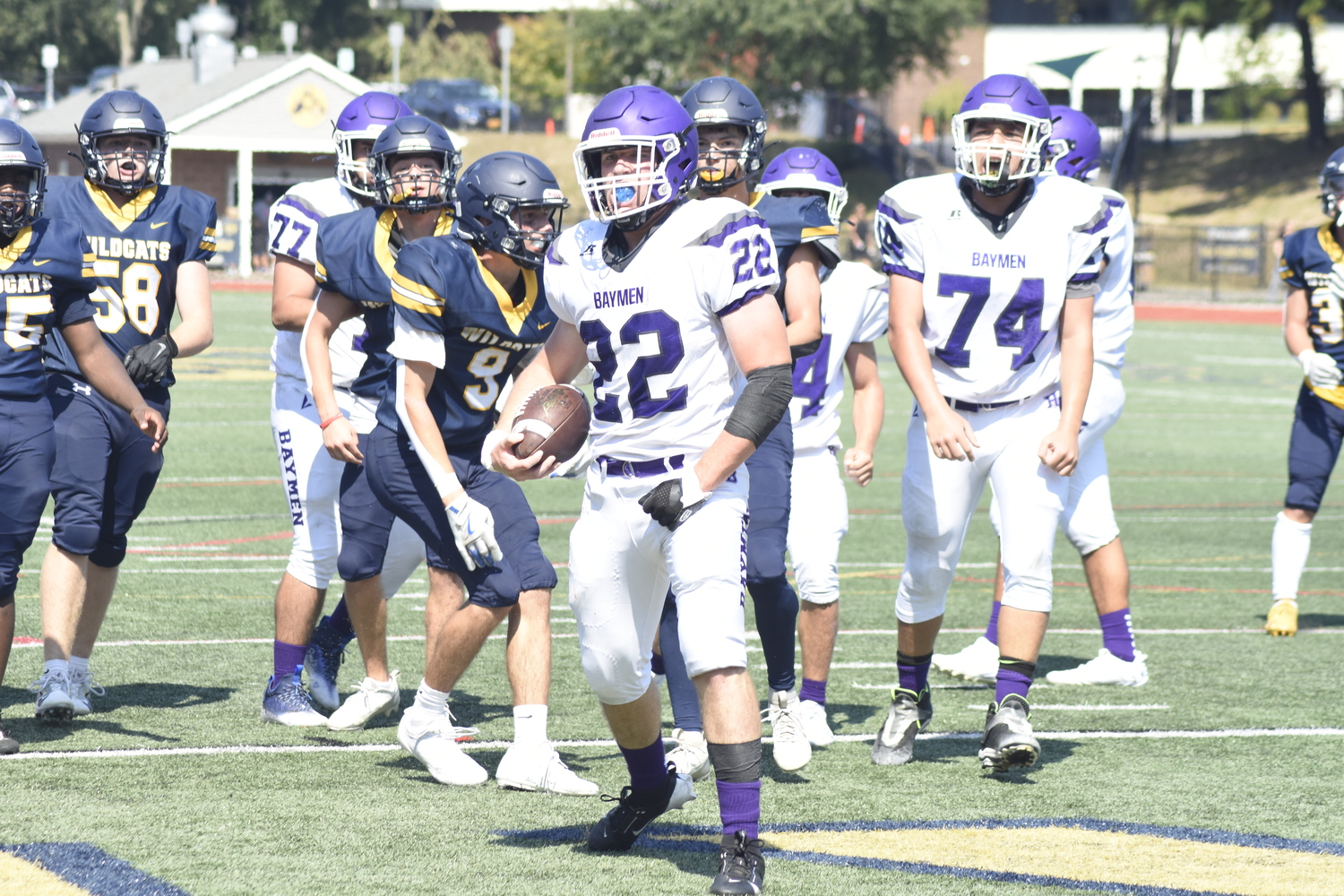 Nate Donahue is fired up after scoring the Baymen's first touchdown of the game.  DREW BUDD